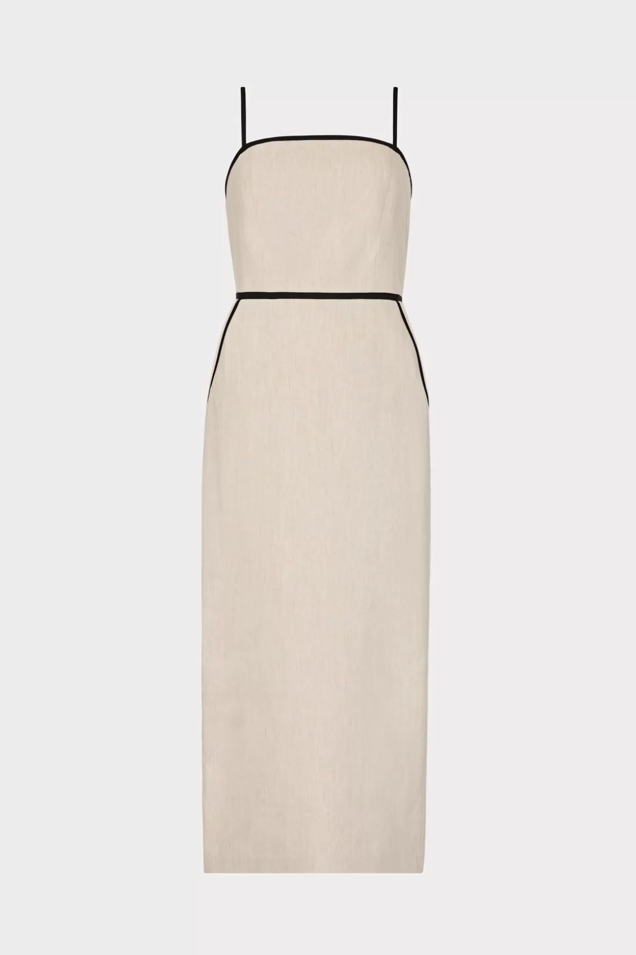 Cocktail Dresses-MILLY Amara Linen Contrast Midi Dress Natural