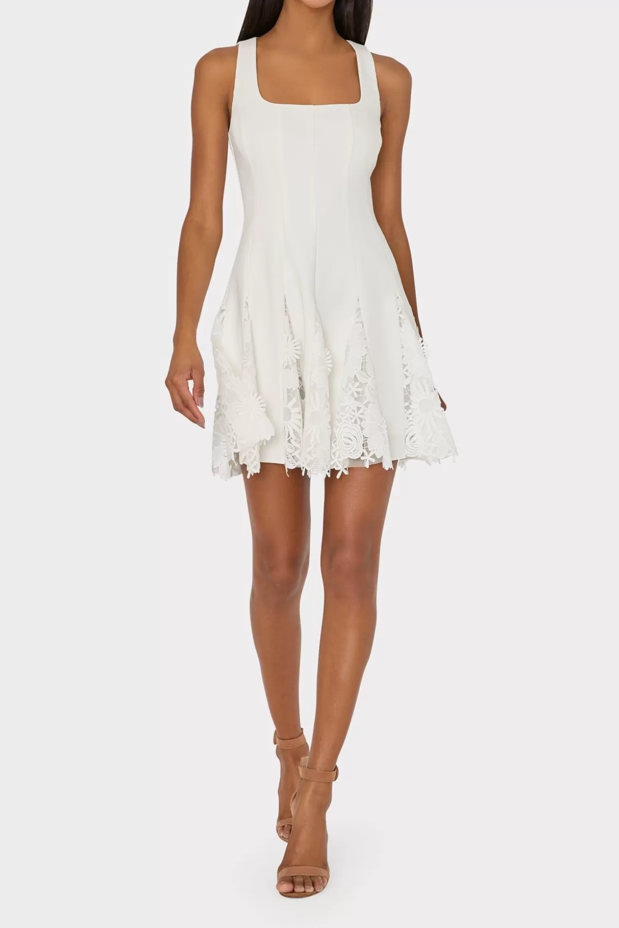 White Dresses-MILLY Ariel Cady 3D Lace Combo Dress Ecru