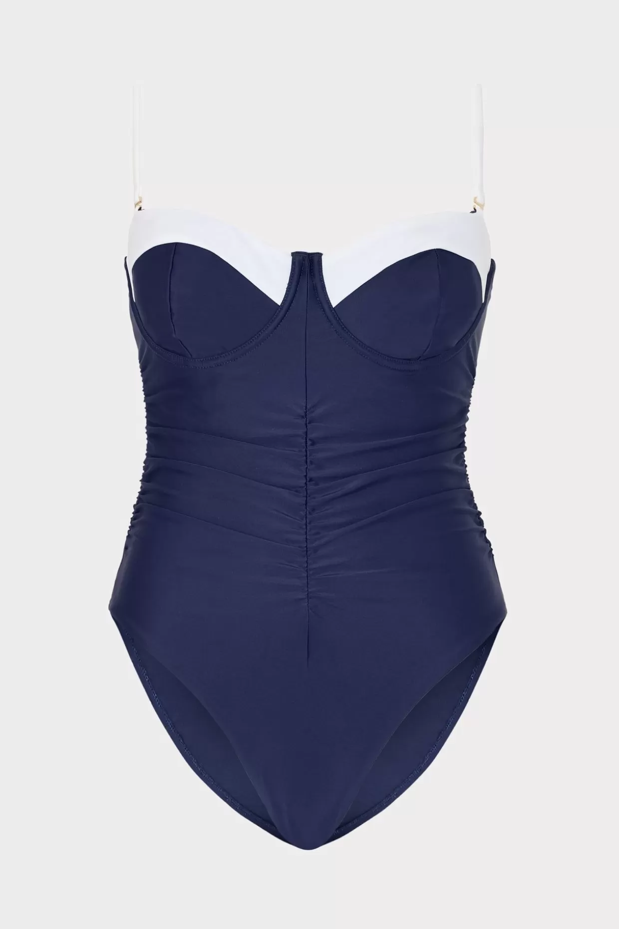 One Piece Swimsuits-MILLY Color Block Ruched One Piece Navy/White