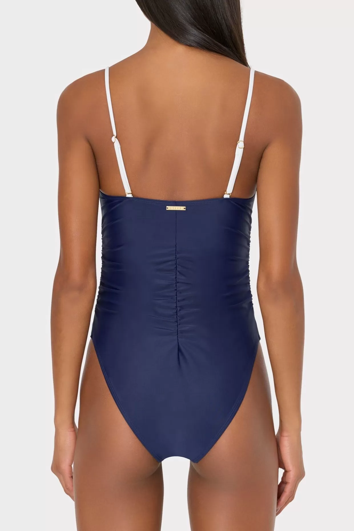 One Piece Swimsuits-MILLY Color Block Ruched One Piece Navy/White