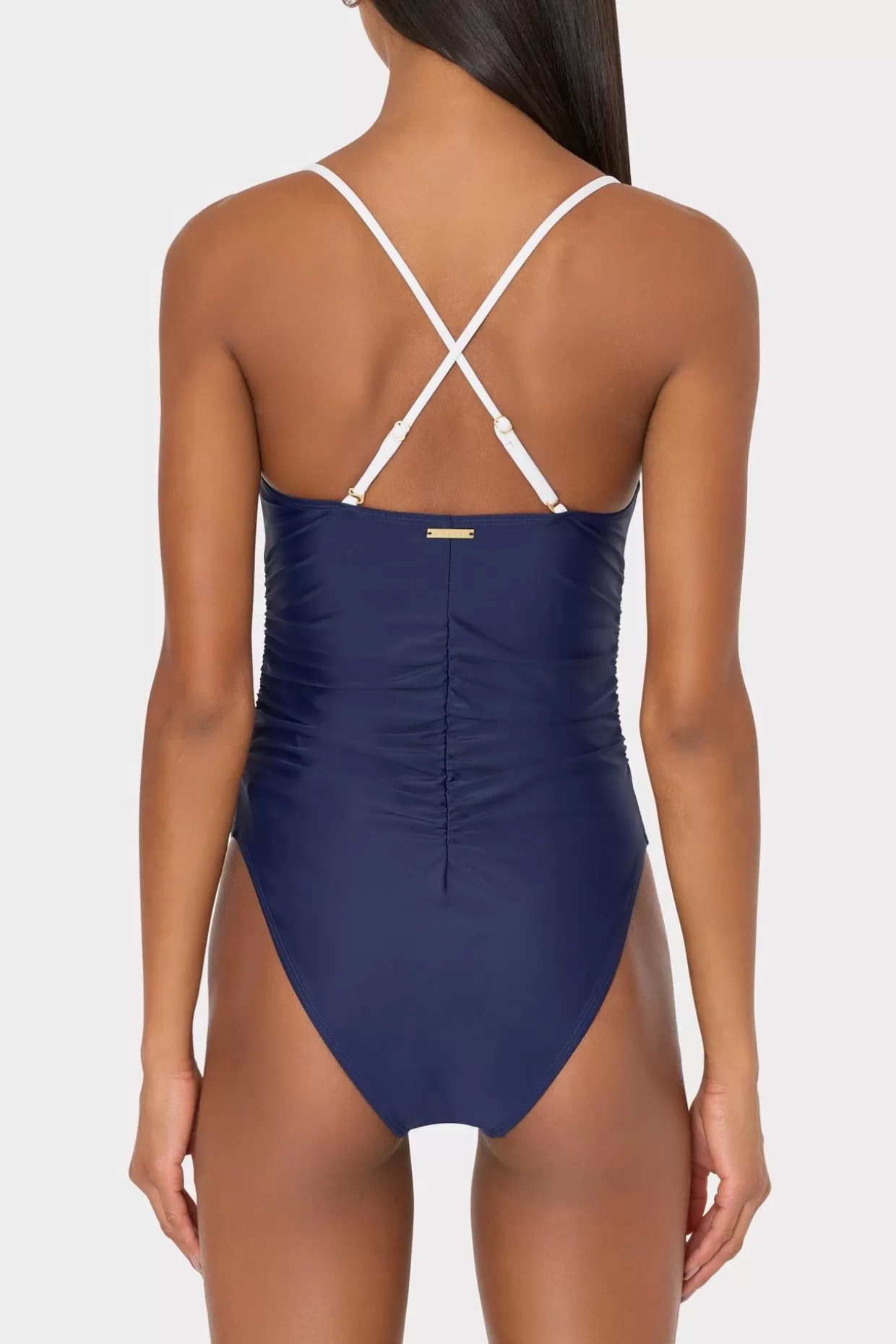 One Piece Swimsuits-MILLY Color Block Ruched One Piece Navy/White