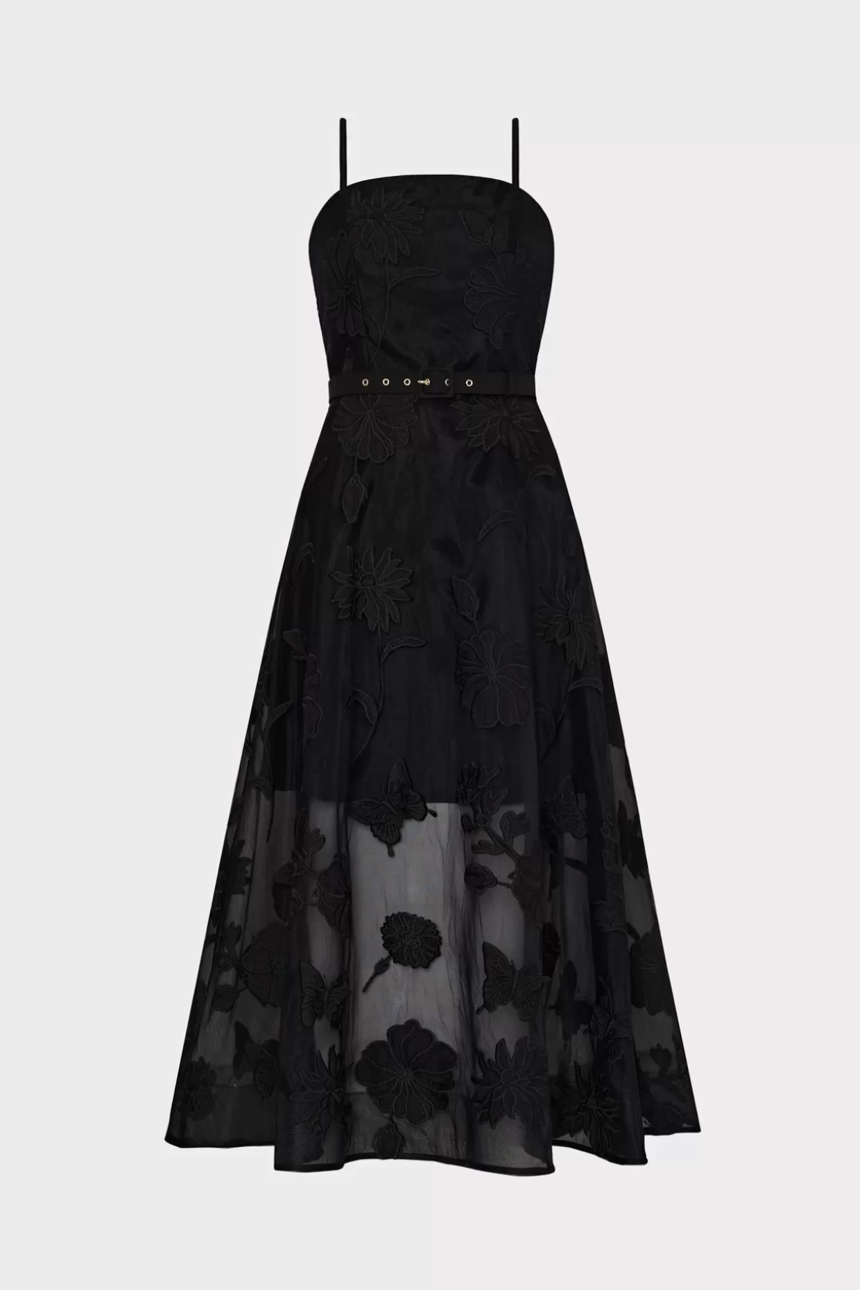 Guest Of Dresses-MILLY 3D Butterfly Embroidery Spaghetti Strap Dress Black