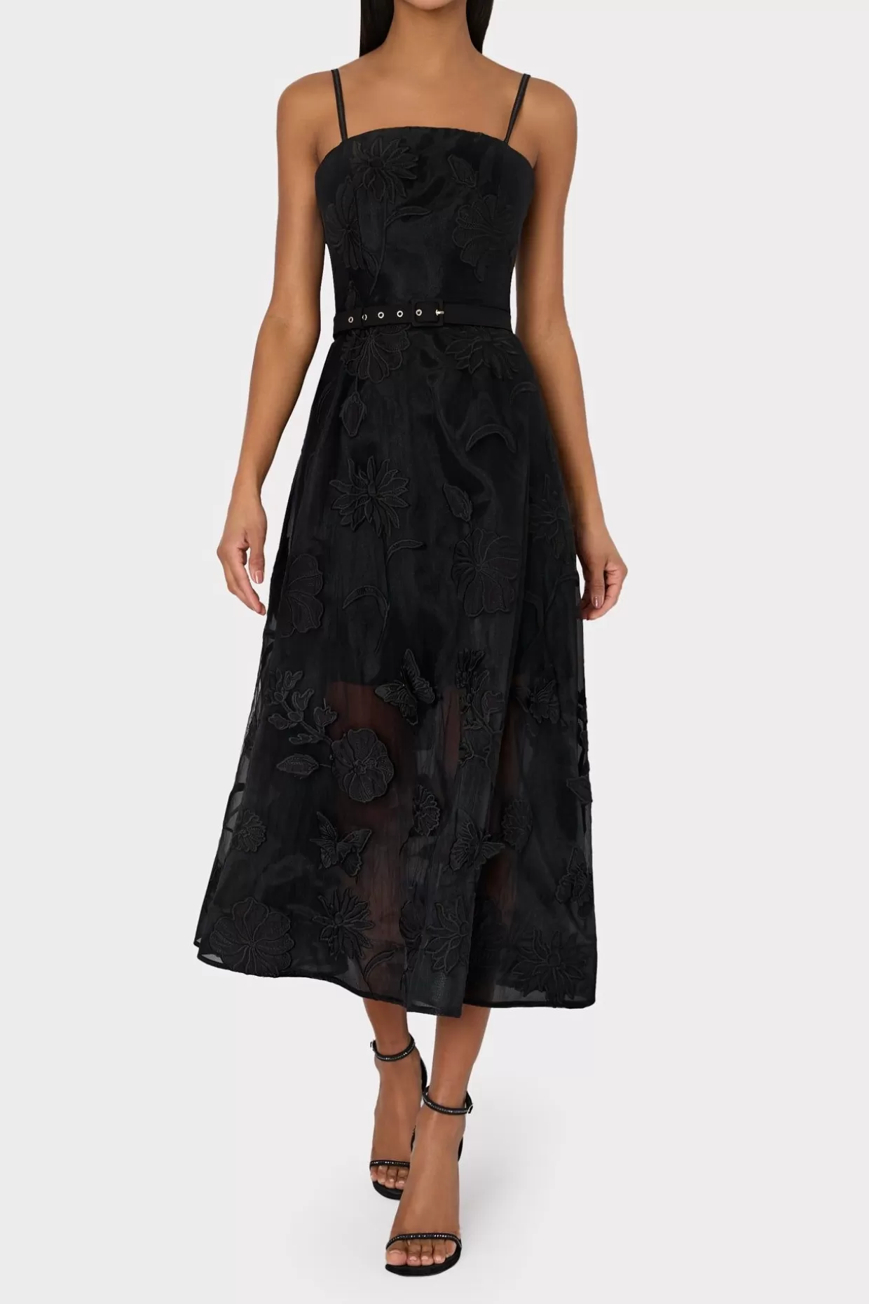 Guest Of Dresses-MILLY 3D Butterfly Embroidery Spaghetti Strap Dress Black