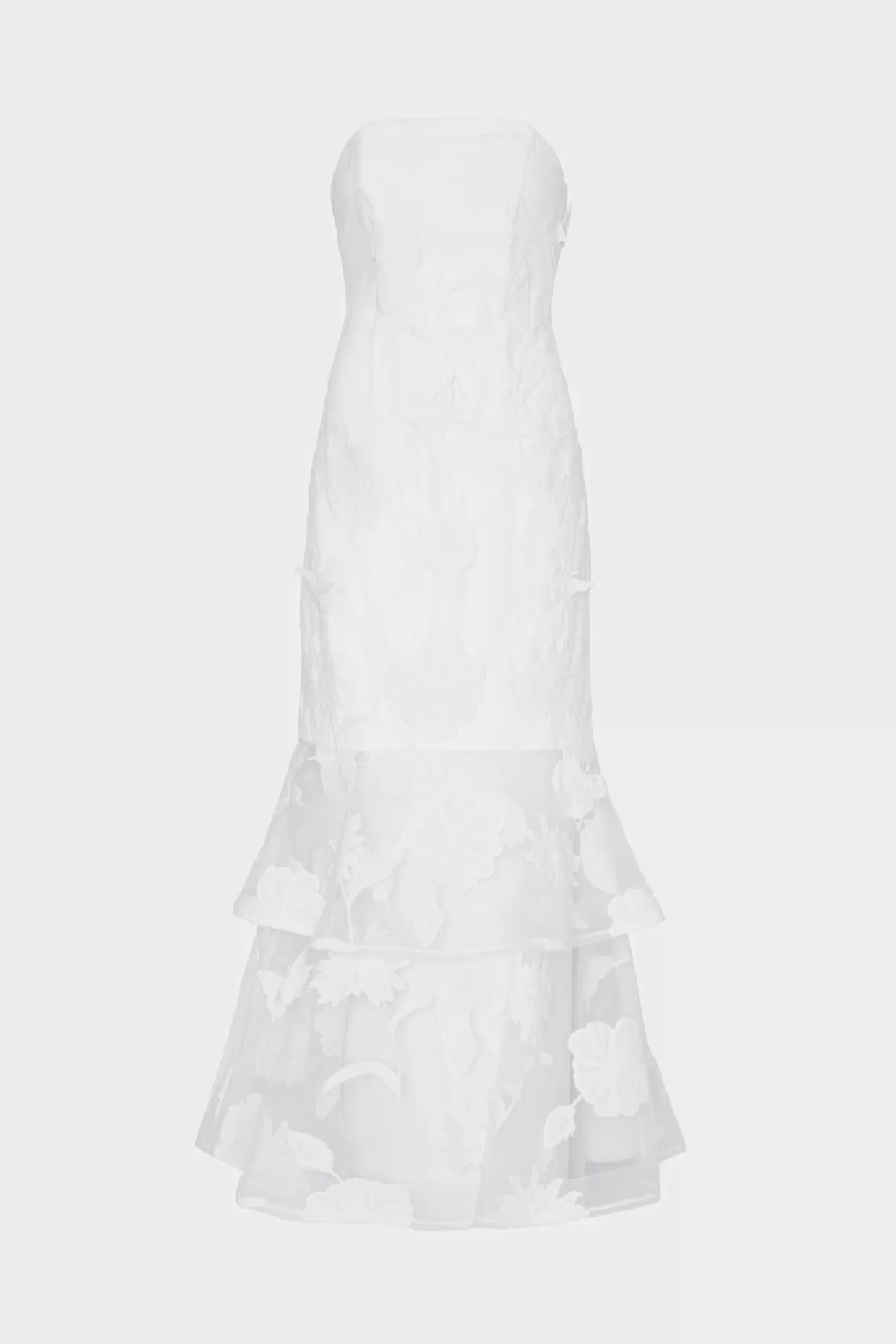 Evening Gowns-MILLY 3D Butterfly Embroidery Strapless Dress White