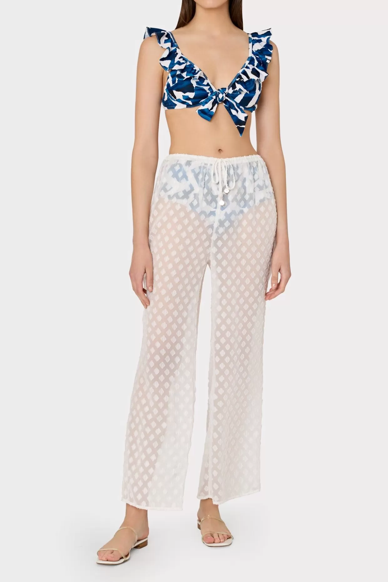 Cover-Ups-MILLY Diamond Jacquard Coverup Pants White/Gold