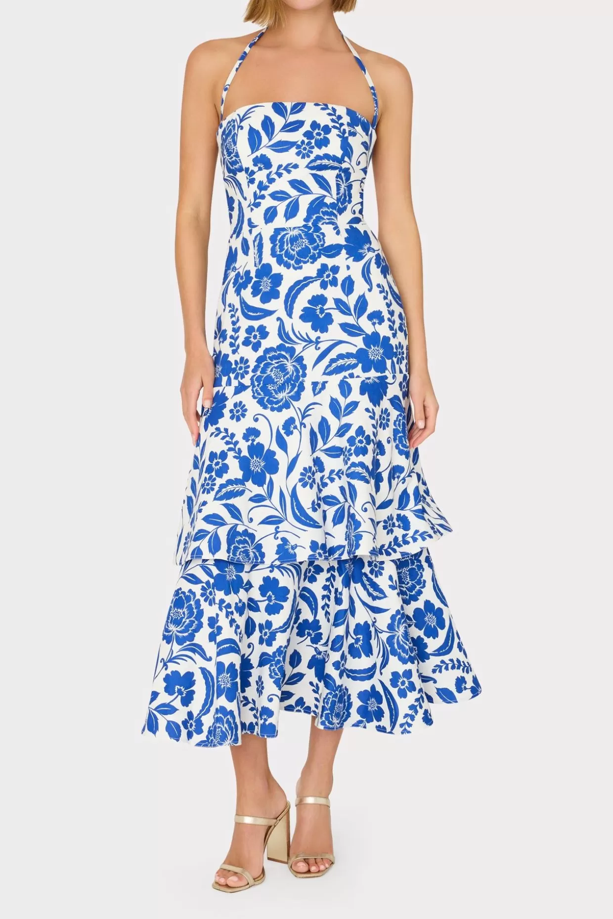 Day Dresses-MILLY Flowers Of Spain Linen Maxi Dress Blue/White