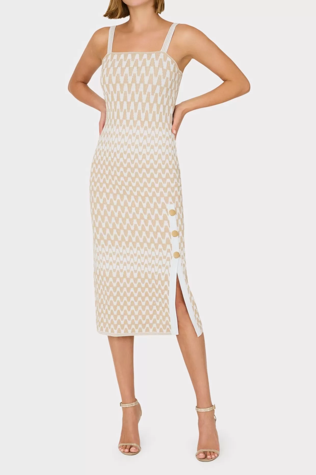 Knit Dresses-MILLY Gradient Zig Zag Midi Dress Natural Multi