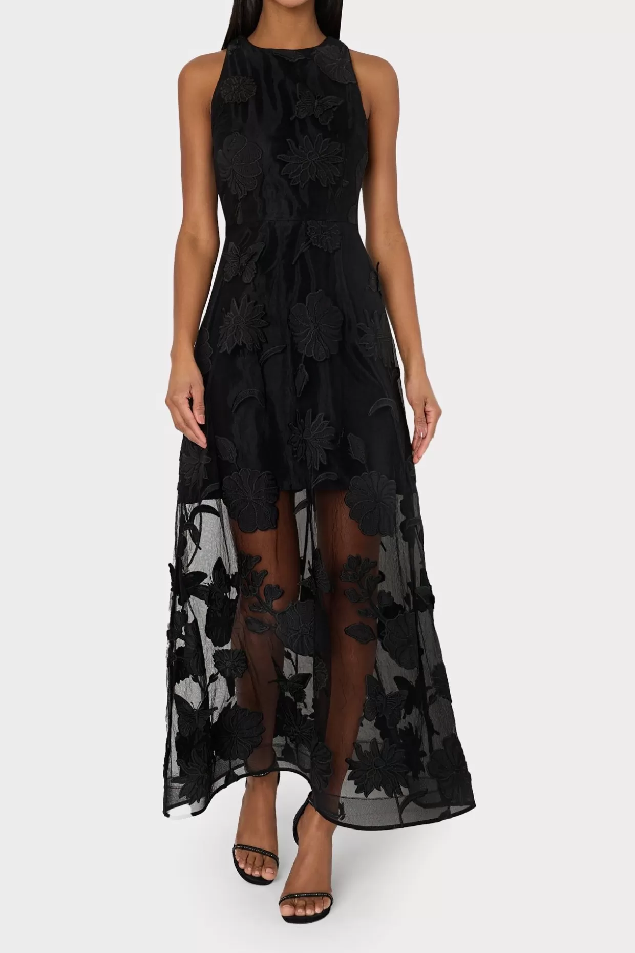 Evening Gowns-MILLY Hannah 3D Butterfly Embroidery Dress Black