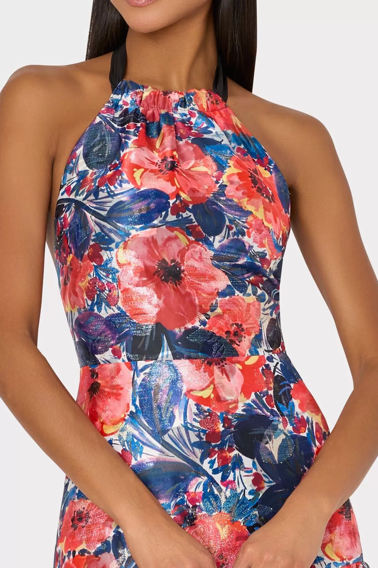 Cocktail Dresses-MILLY Hayden Watercolor Poppy Jacquard Dress Red Multi