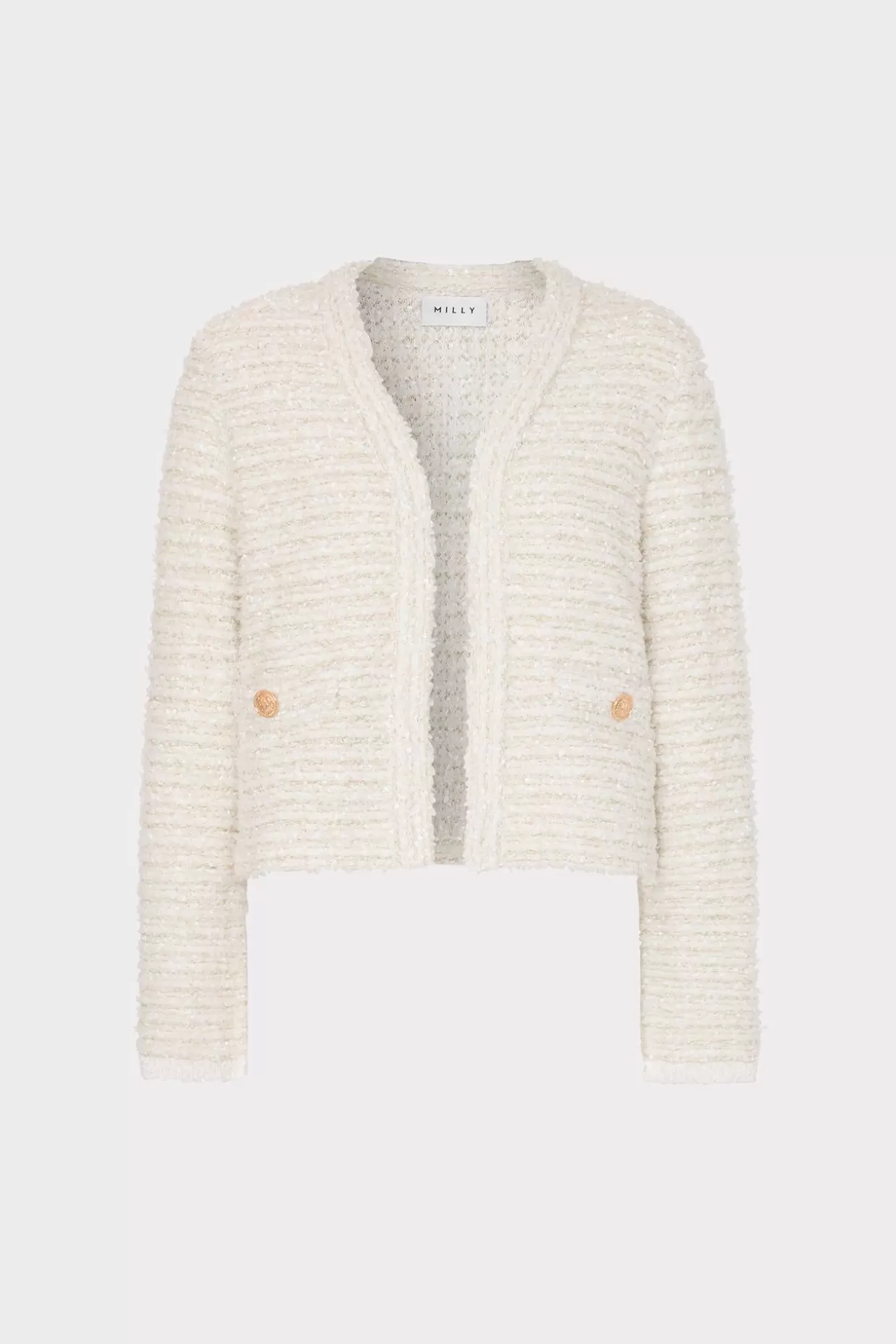 Sweaters & Knits-MILLY Knit Textured Boucle Cardigan Jacket Ecru Multi