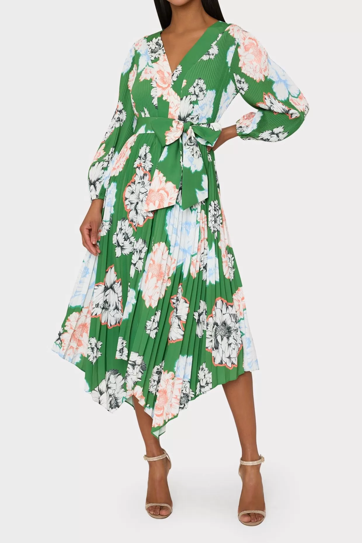 Day Dresses-MILLY Liora Petals In Bloom Pleated Dress Green Multi