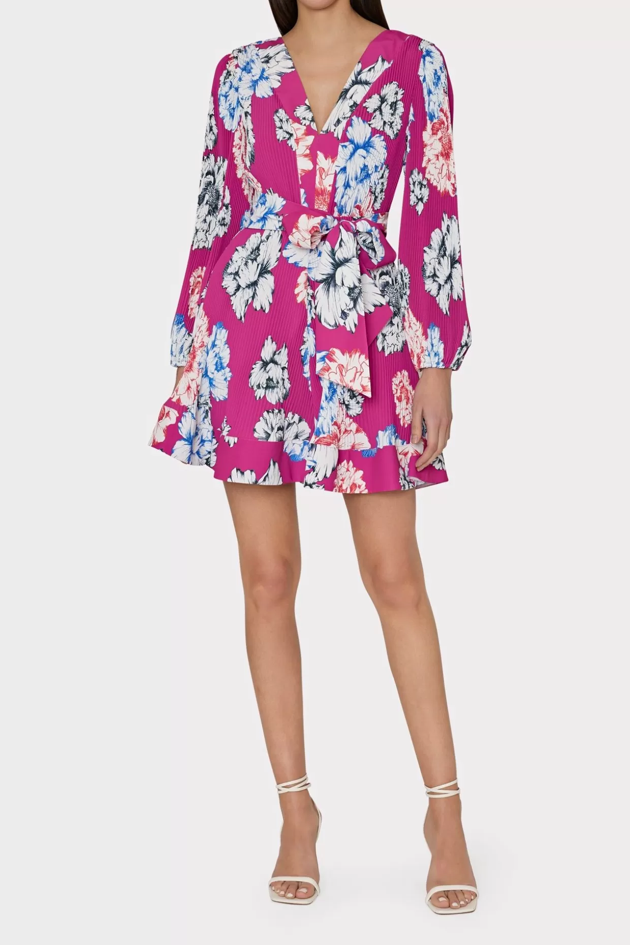 Mini Dresses-MILLY Liv Petals In Bloom Pleated Dress Pink Multi