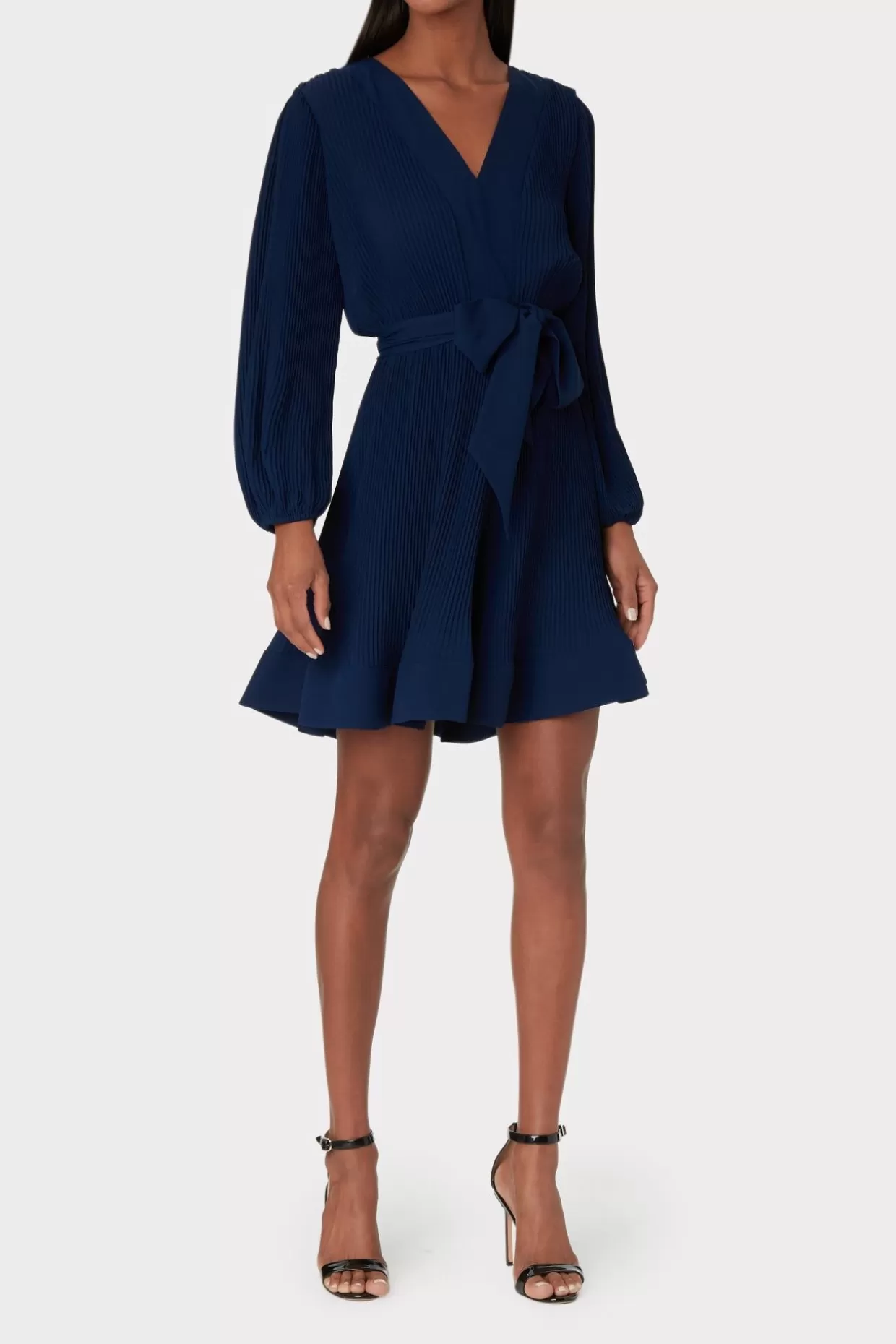 Mini Dresses-MILLY Liv Pleated Dress Navy