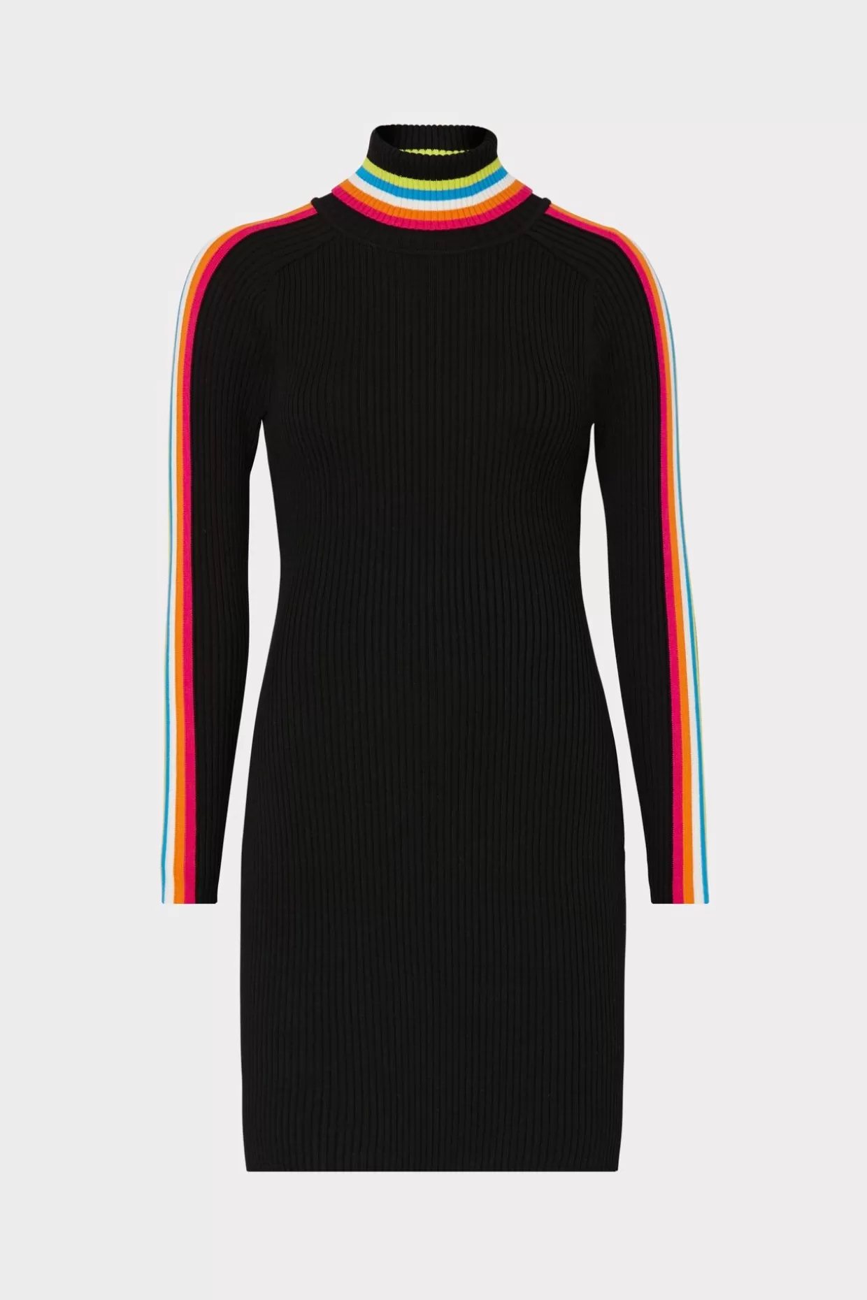 Knit Dresses-MILLY Multi Color Racer Stripe Mini Dress Black Multi