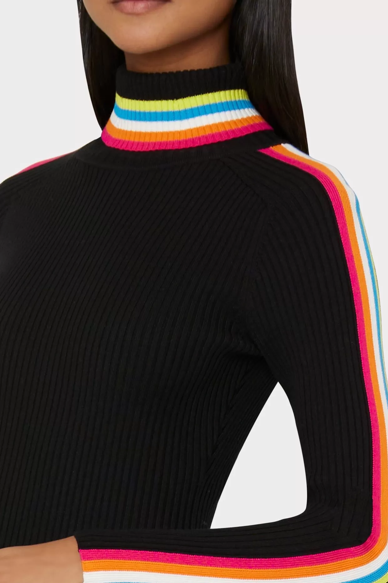 Knit Dresses-MILLY Multi Color Racer Stripe Mini Dress Black Multi