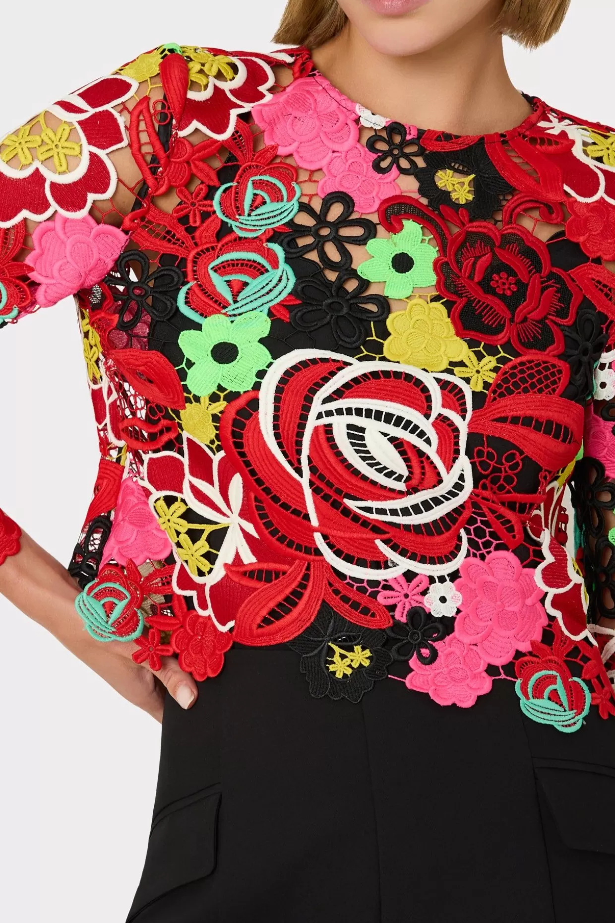 Tops-MILLY Nori Multi Color Lace Top Red Multi