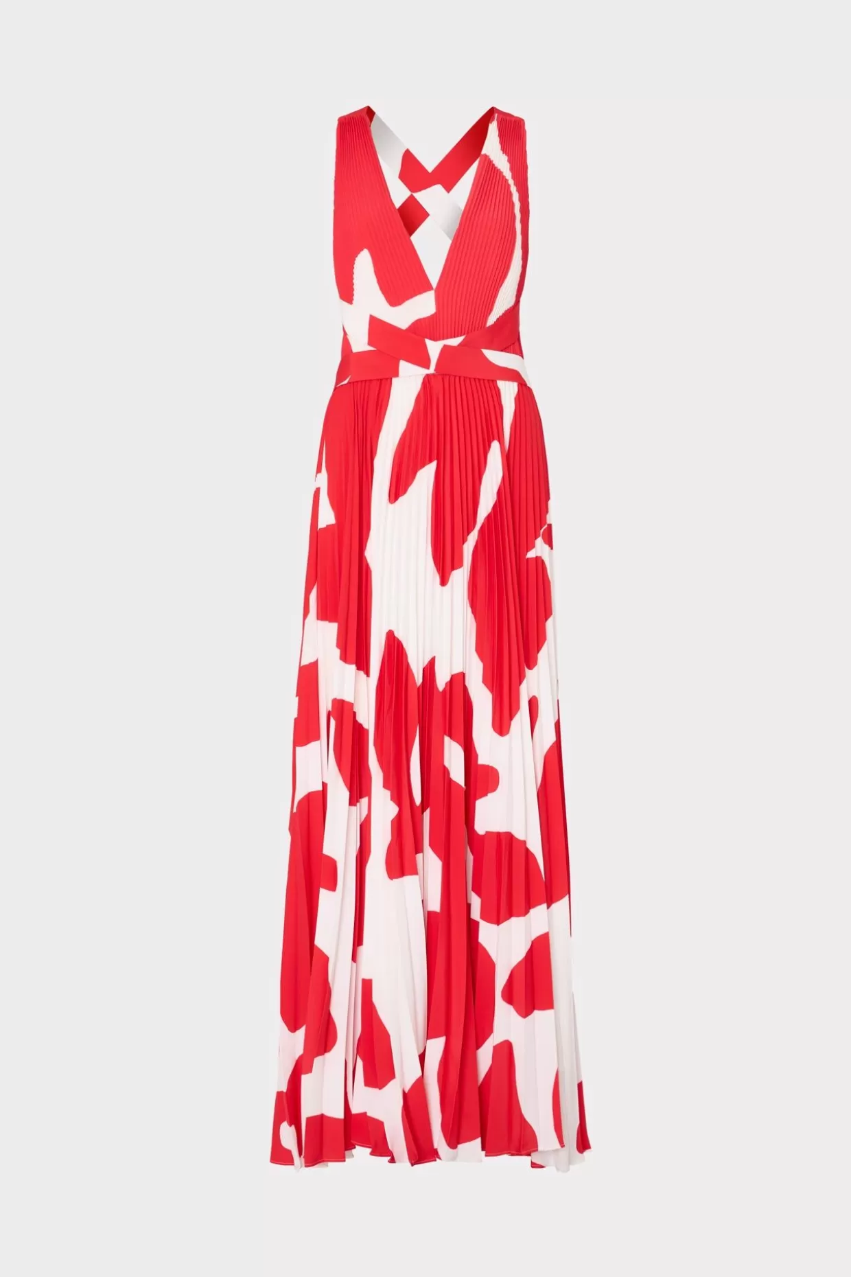 Guest Of Dresses-MILLY Oria Grand Foliage Pleated Dress Red/White