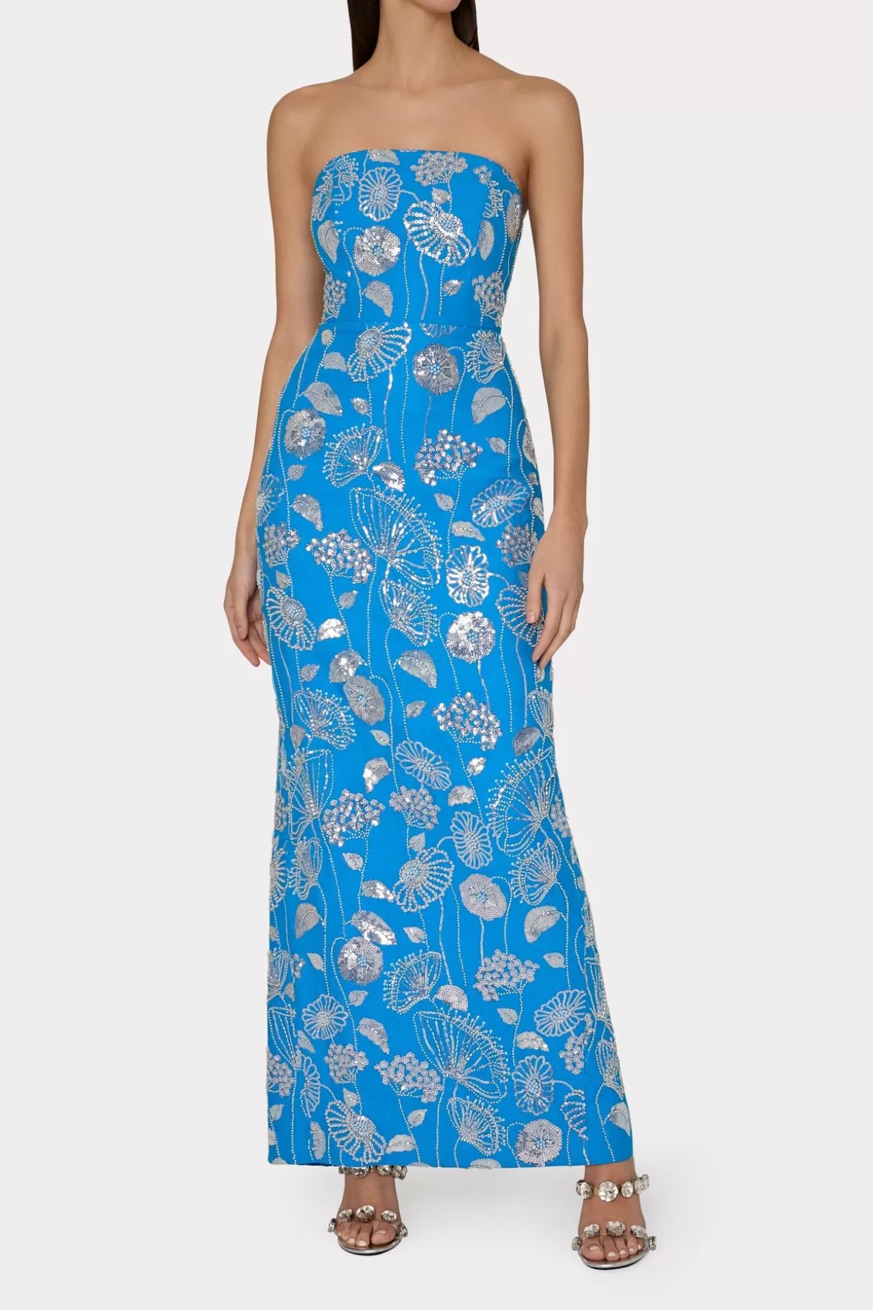 Cocktail Dresses-MILLY Orion Sequin Embellished Linen Dress Blue/White