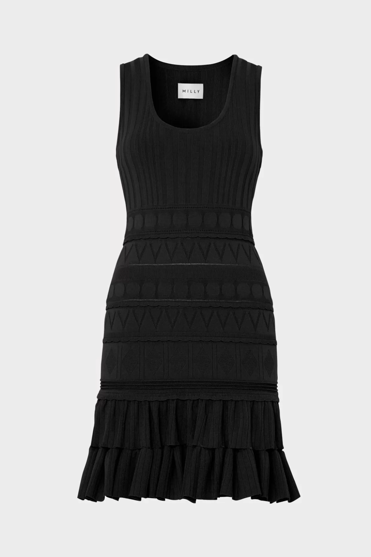 Knit Dresses-MILLY Pepper Knit Ruffle Mini Dress Black