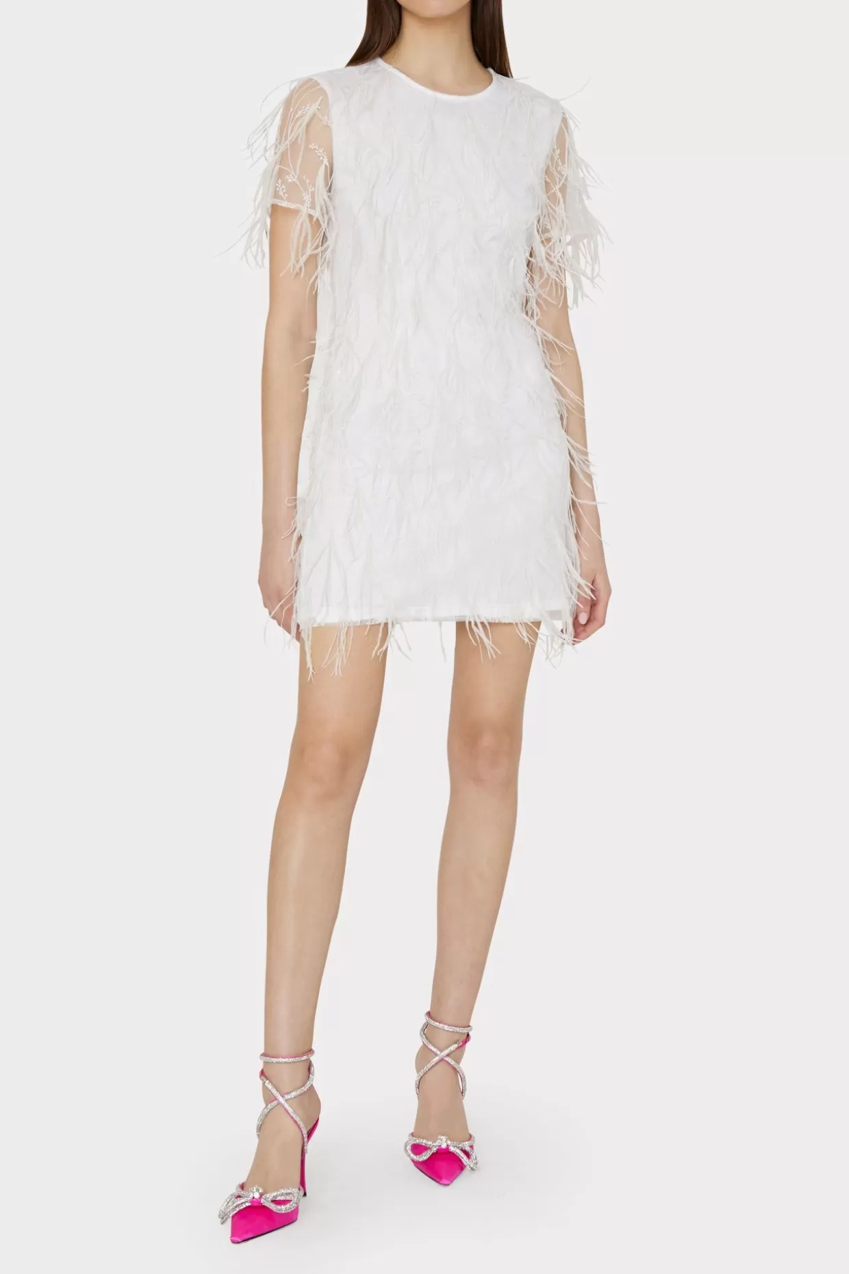 White Dresses-MILLY Rana Feather Dress White