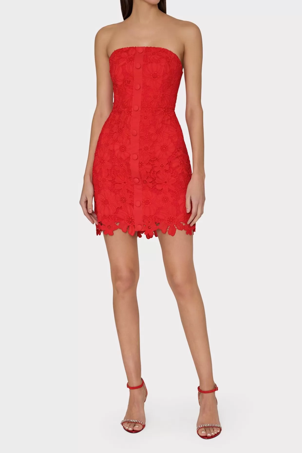 Cocktail Dresses-MILLY Roja Lace Mini Dress Red