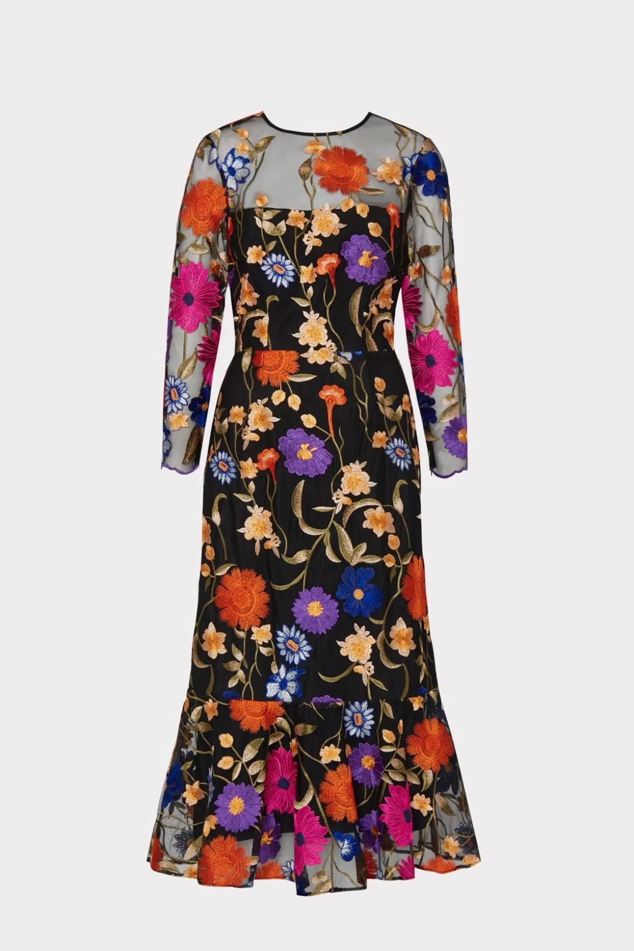 Guest Of Dresses-MILLY Rosalind Fall Foliage Embroidery Dress Black Multi