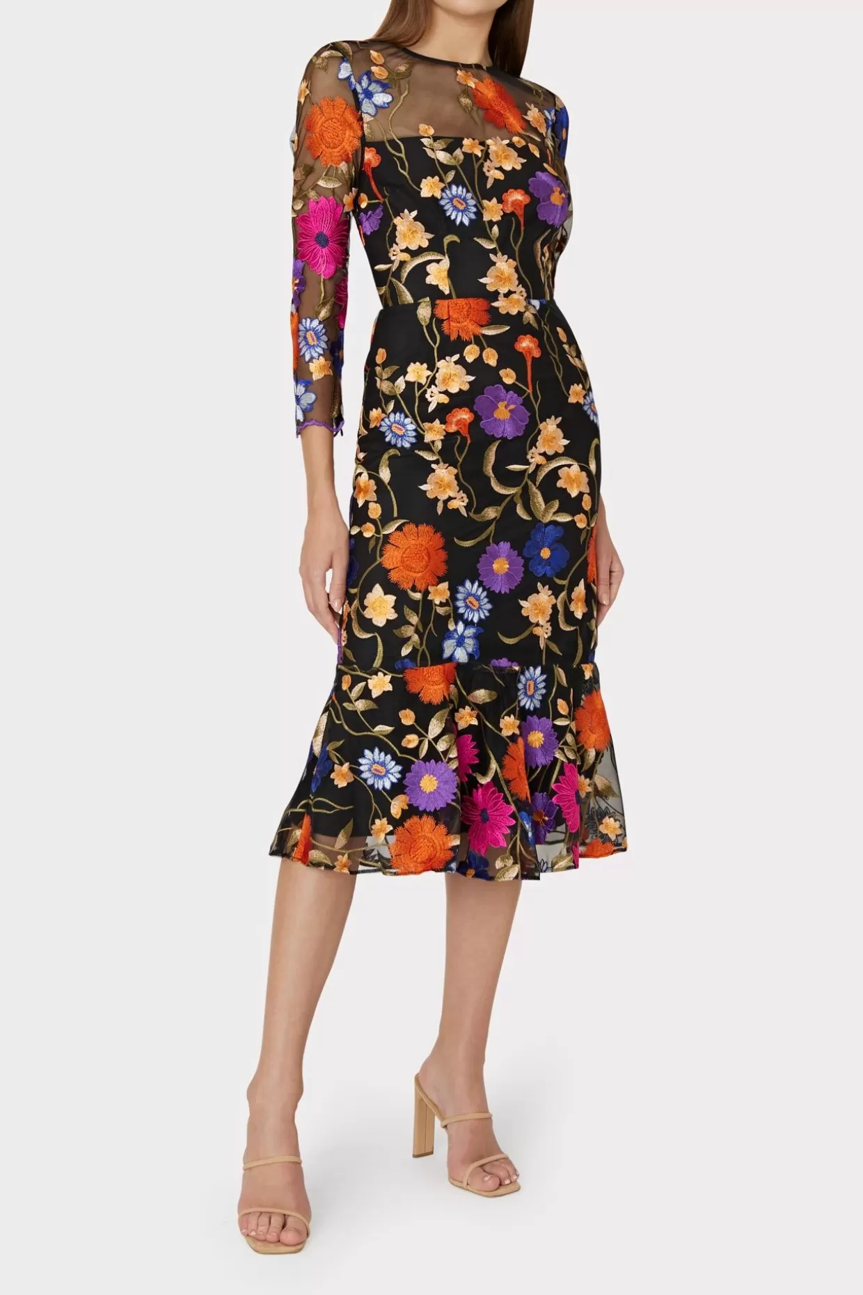 Guest Of Dresses-MILLY Rosalind Fall Foliage Embroidery Dress Black Multi