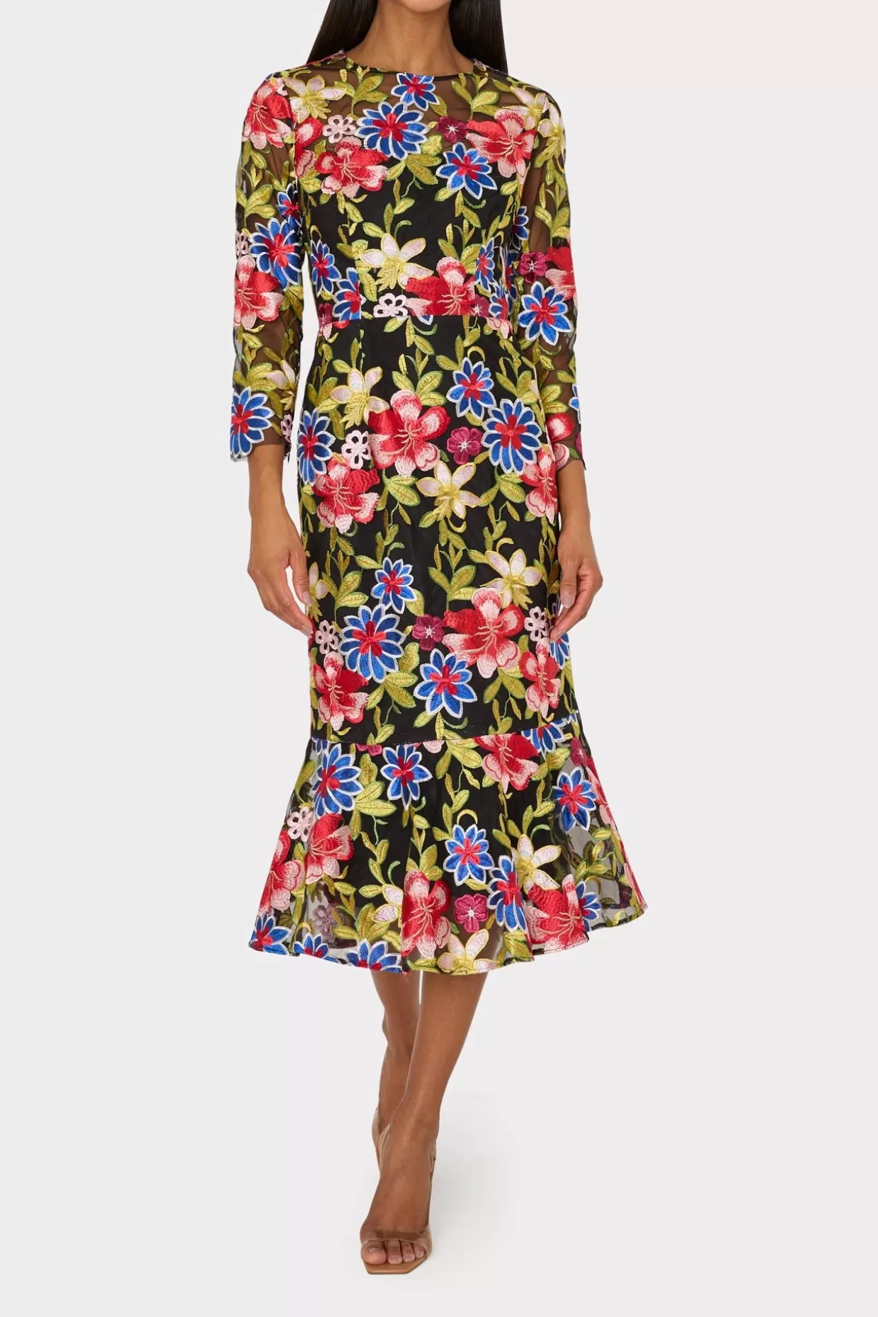 Guest Of Dresses-MILLY Rosalind Floral Embroidery Dress Red Multi