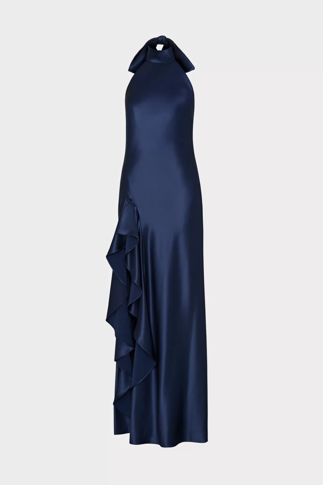 Evening Gowns-MILLY Roux Hammered Satin Gown Navy