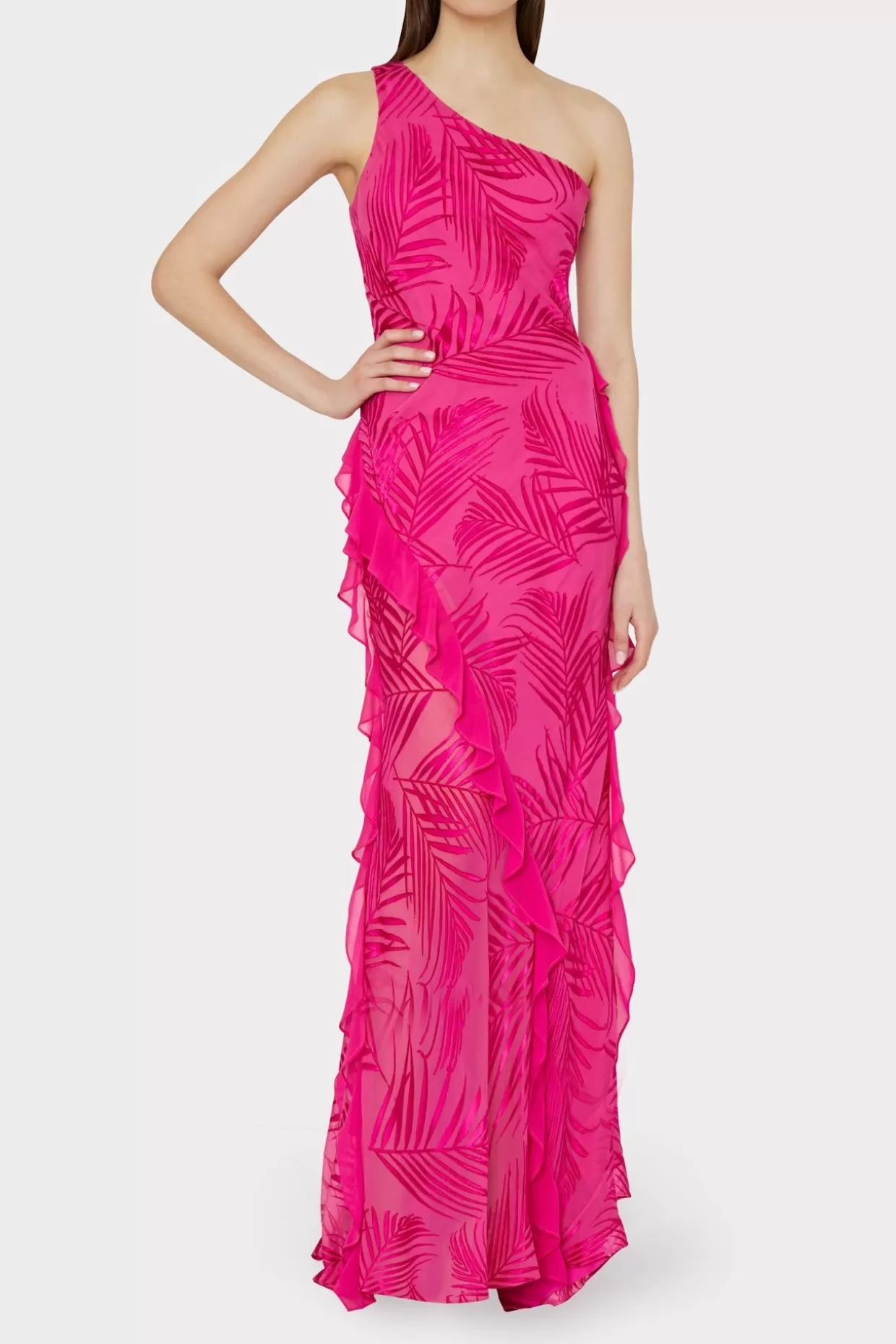 Guest Of Dresses-MILLY Ryanna Chiffon Devore Dress Pink Palm