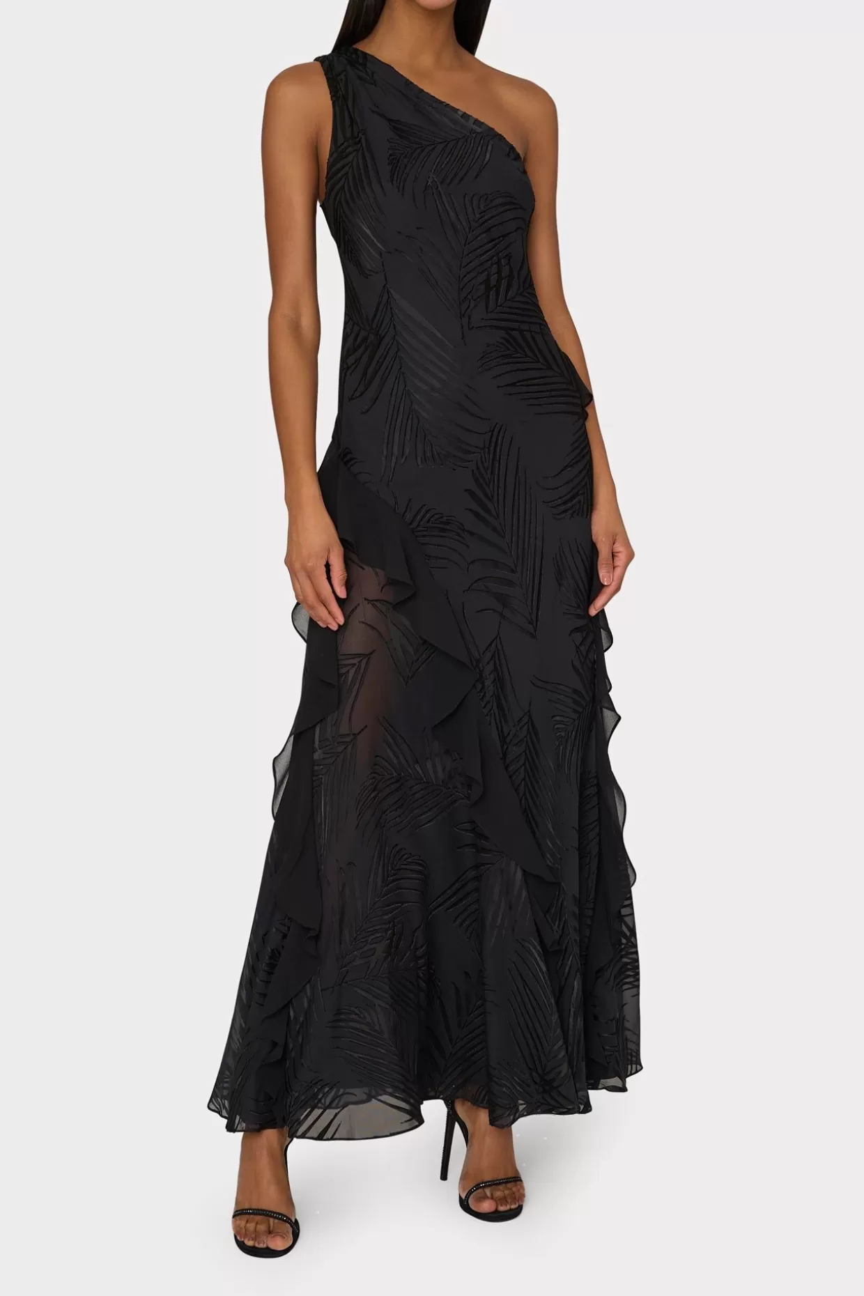 Evening Gowns-MILLY Ryanna Chiffon Devore Dress Black