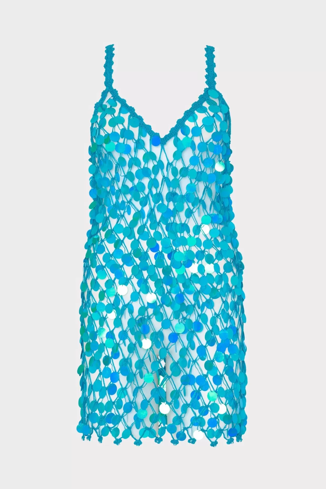 Cover-Ups-MILLY Sequin Crochet Mini Sleeveless Dress Blue