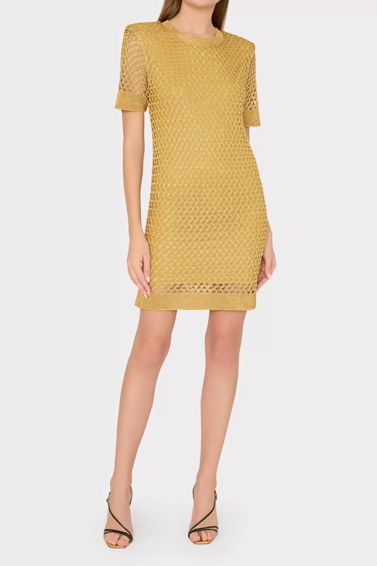 Knit Dresses-MILLY Sinclair Metallic Mesh Mini Dress Gold