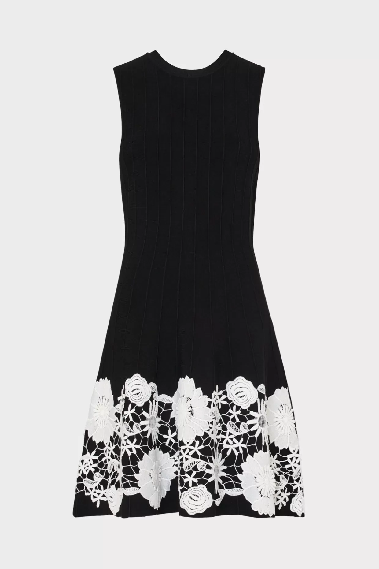 Cocktail Dresses-MILLY Sleeveless Lace Trim Fit And Flare Dress Black/Ecru