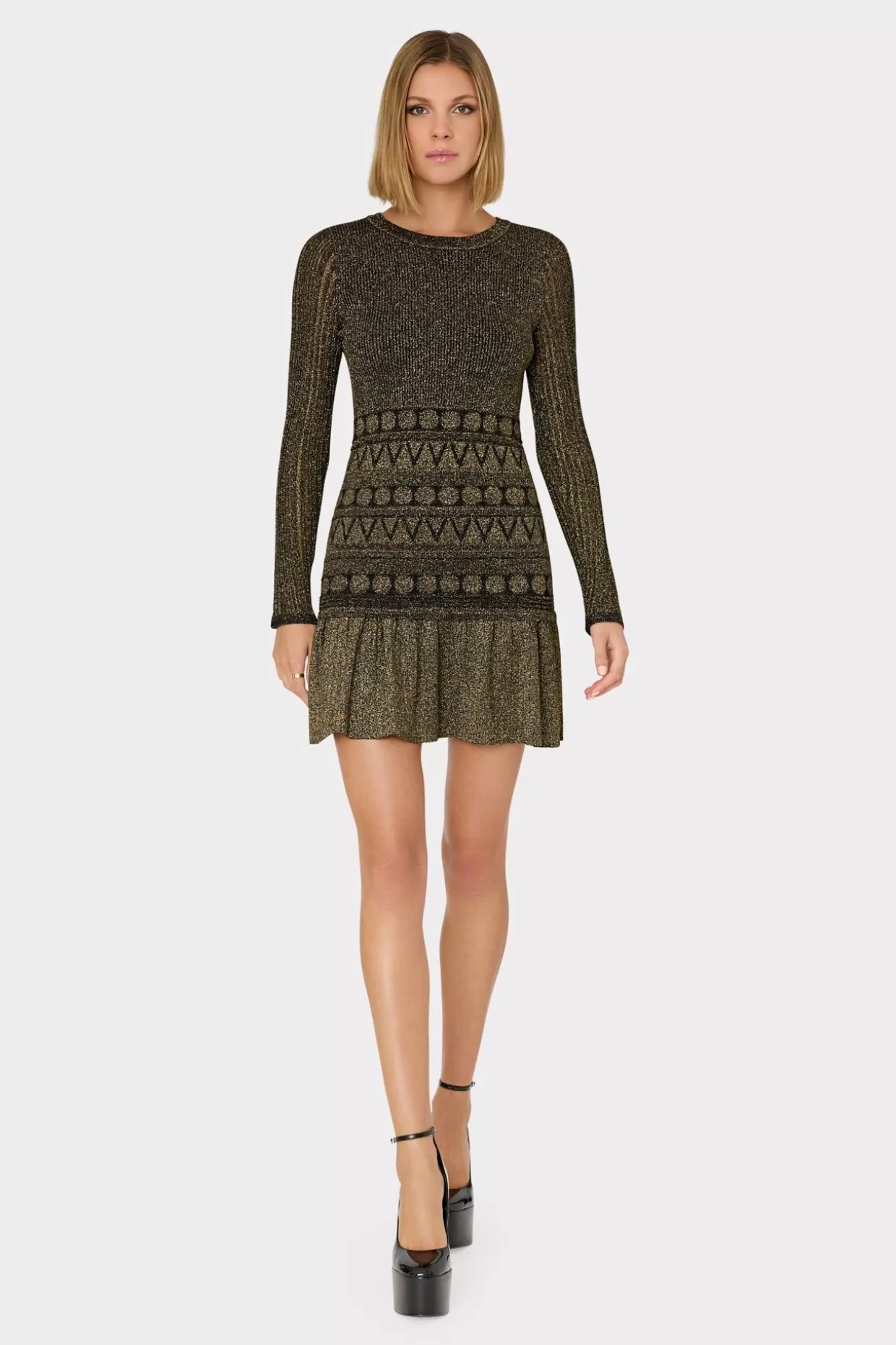 Knit Dresses-MILLY Solene Metallic Ruffle Mini Dress Gold