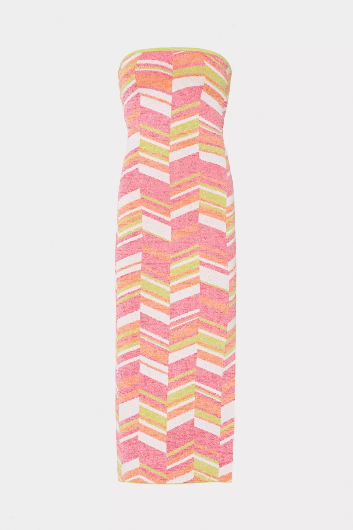 Cover-Ups-MILLY Strapless Multicolor Chevron Knit Dress Chartreuse Multi