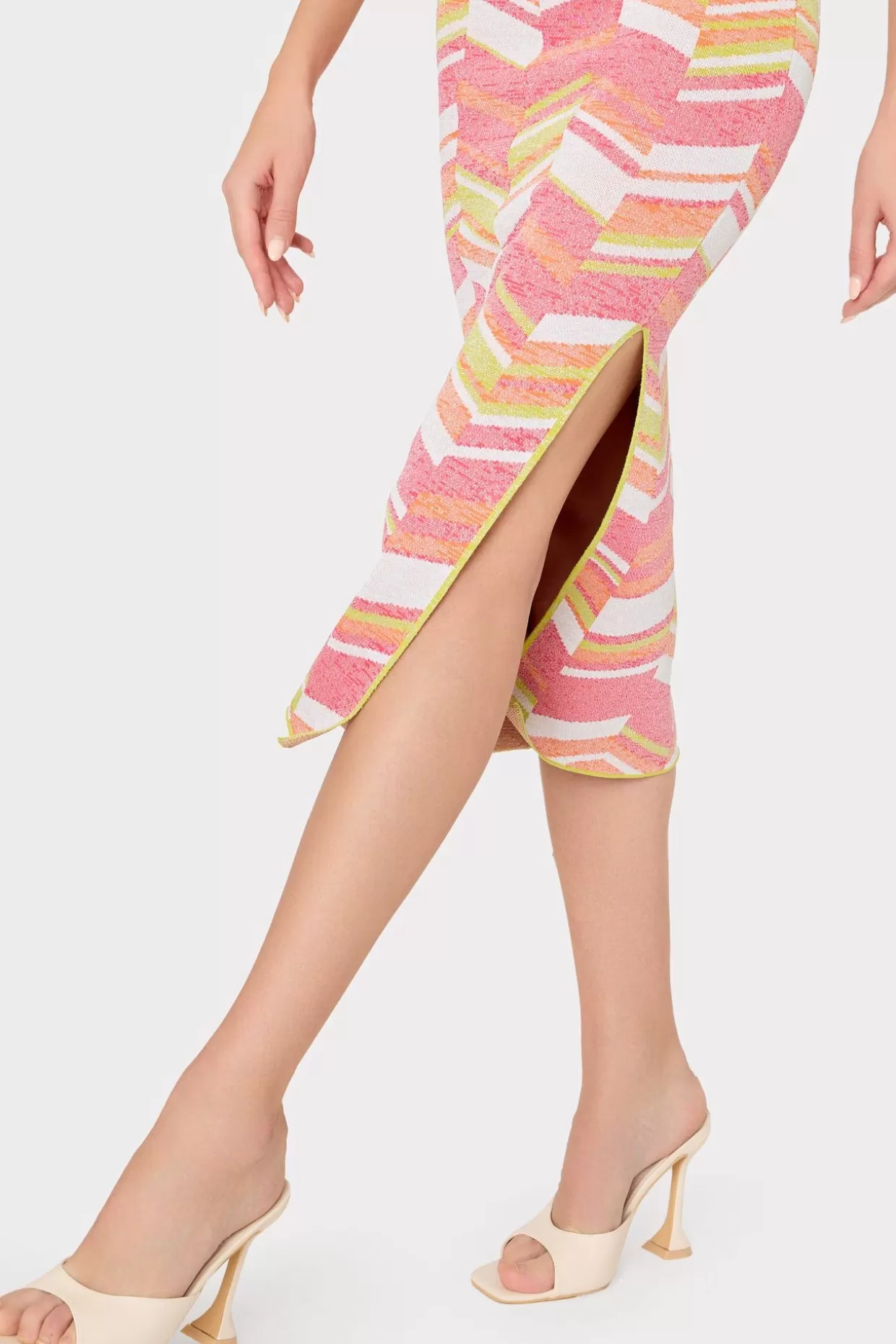 Cover-Ups-MILLY Strapless Multicolor Chevron Knit Dress Chartreuse Multi