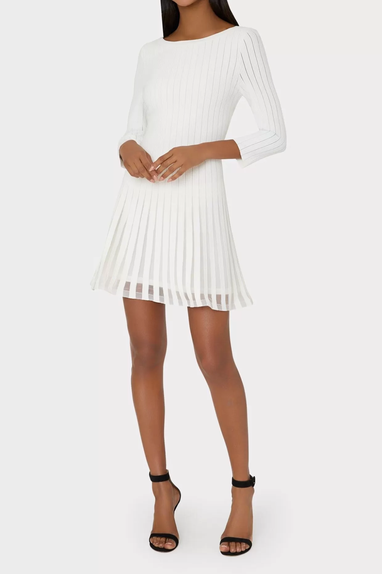 Knit Dresses-MILLY Tabitha Sheer Godet Mini Dress Ecru