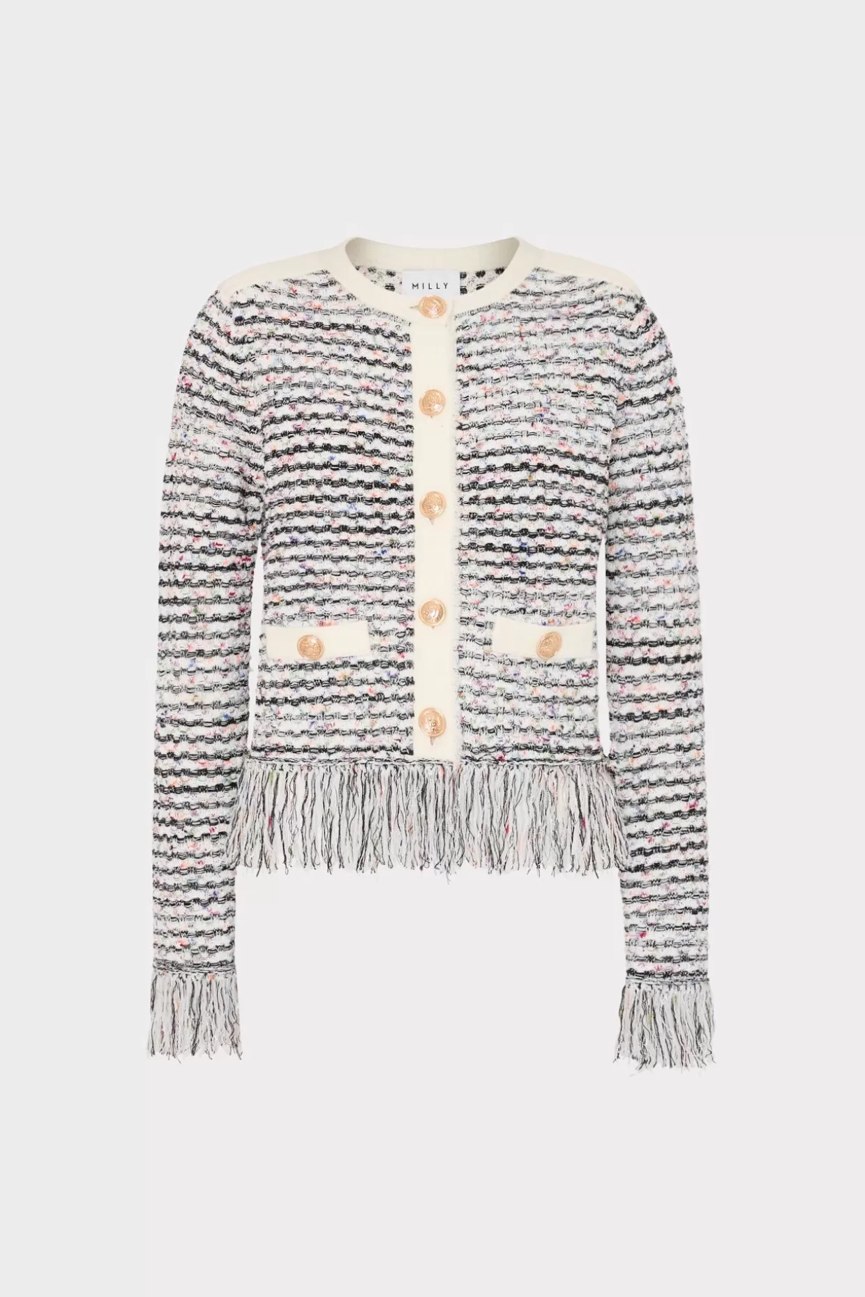 Jumpsuits & Rompers-MILLY Textured Fringe Cardigan Jacket Ecru Multi