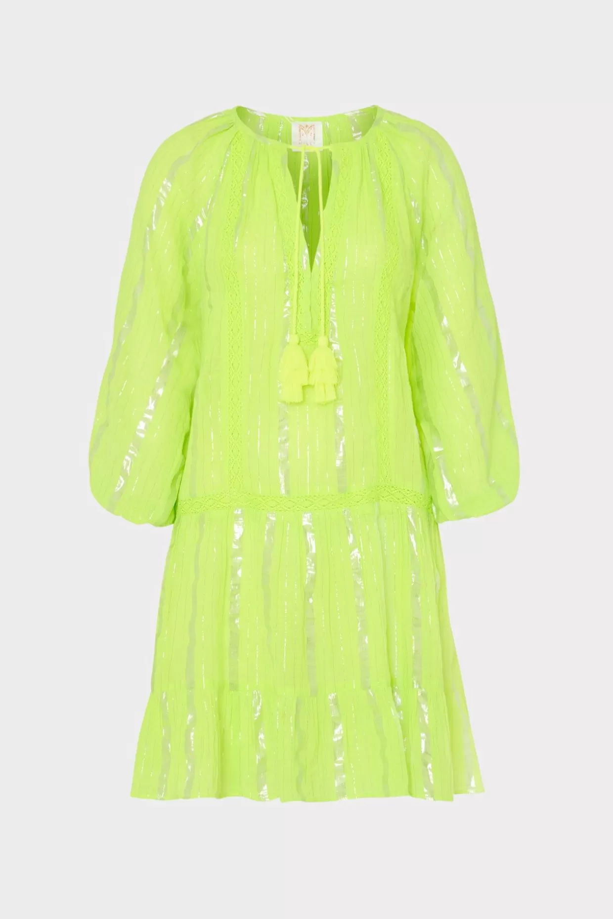 Cover-Ups-MILLY Valentine Lurex Stripe Coverup Dress Neon Yellow