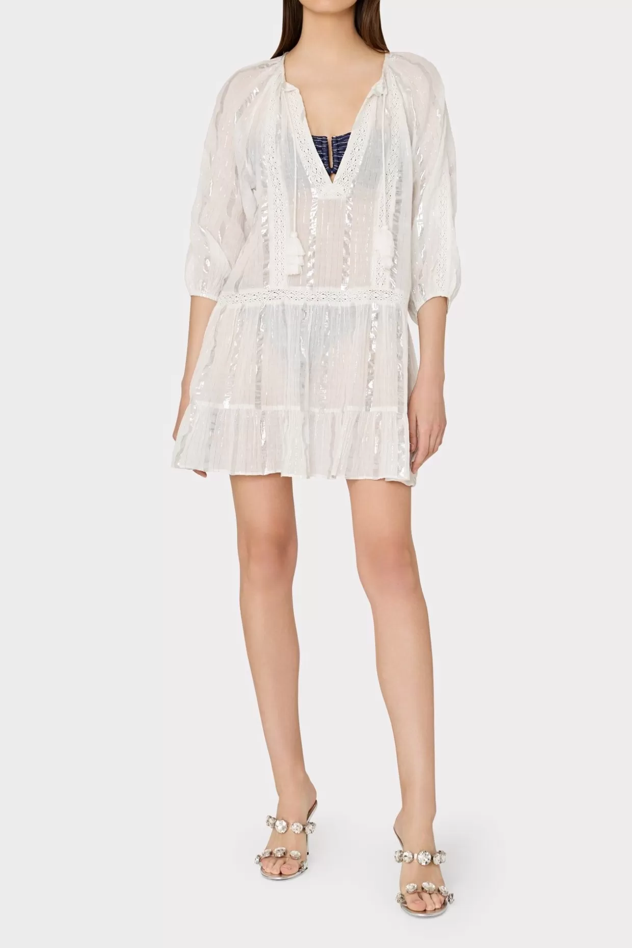 Cover-Ups-MILLY Valentine Lurex Stripe Coverup Dress White