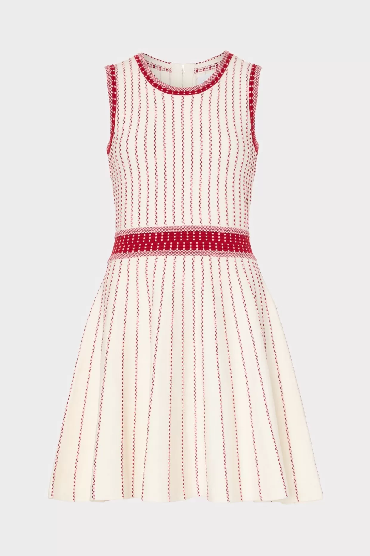 Cocktail Dresses-MILLY Vertical Texture Fit And Flare Dress Ecru/Red