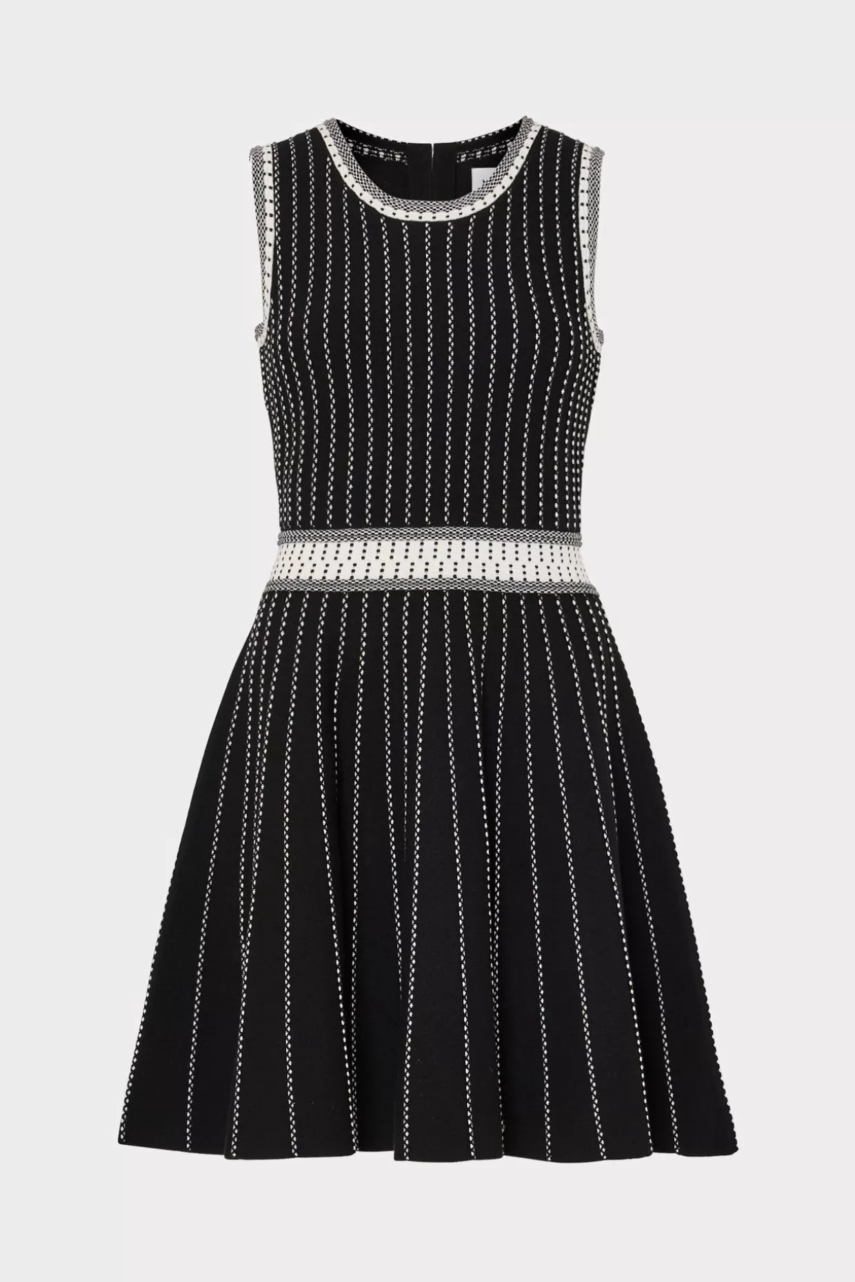 Knit Dresses-MILLY Vertical Texture Fit And Flare Dress Black/Ecru