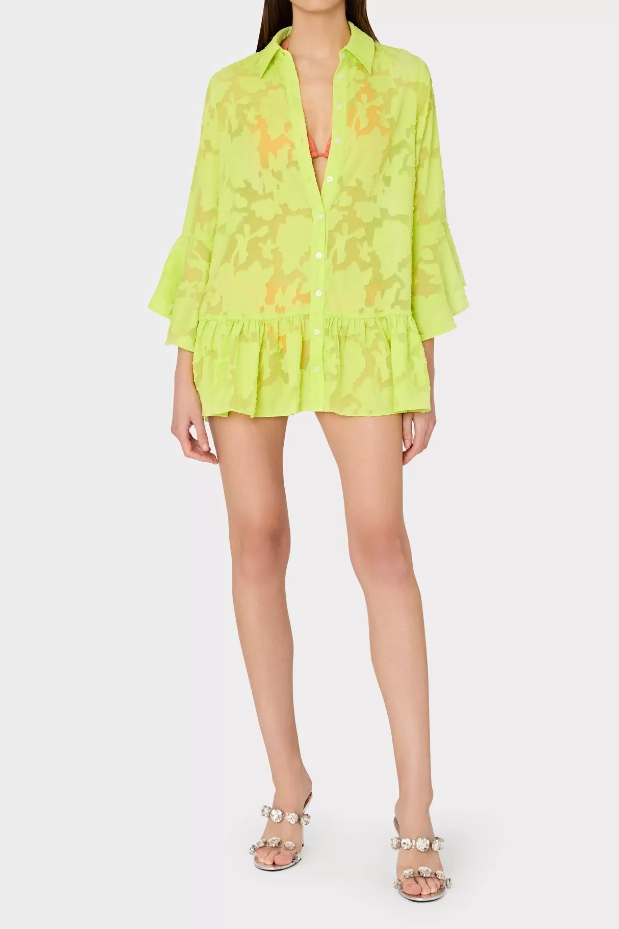 Jumpsuits & Rompers-MILLY Vierra Burnout Coverup Dress Neon Yellow