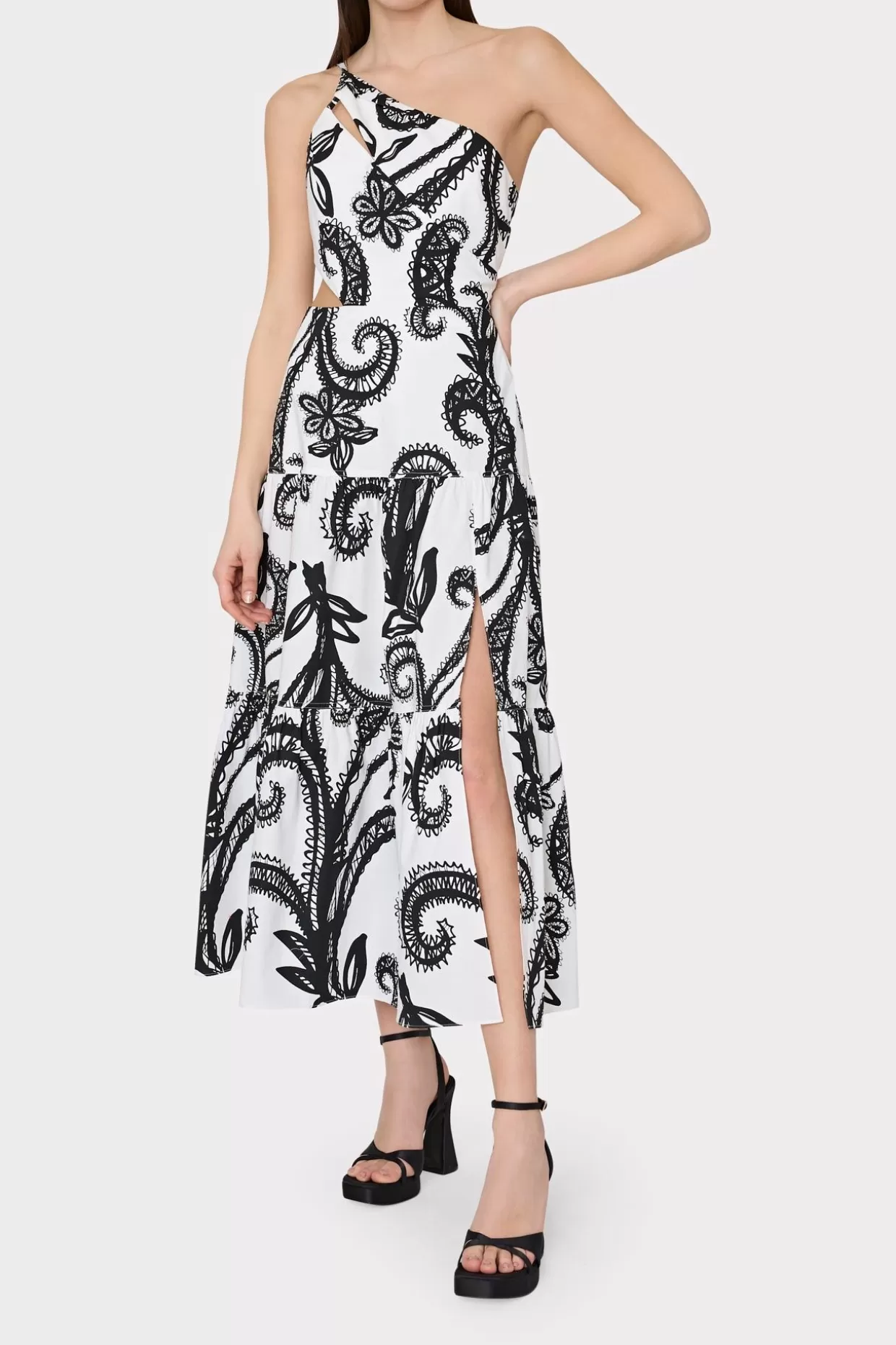 Jumpsuits & Rompers-MILLY Vintage Vine Poplin Dress Black/White