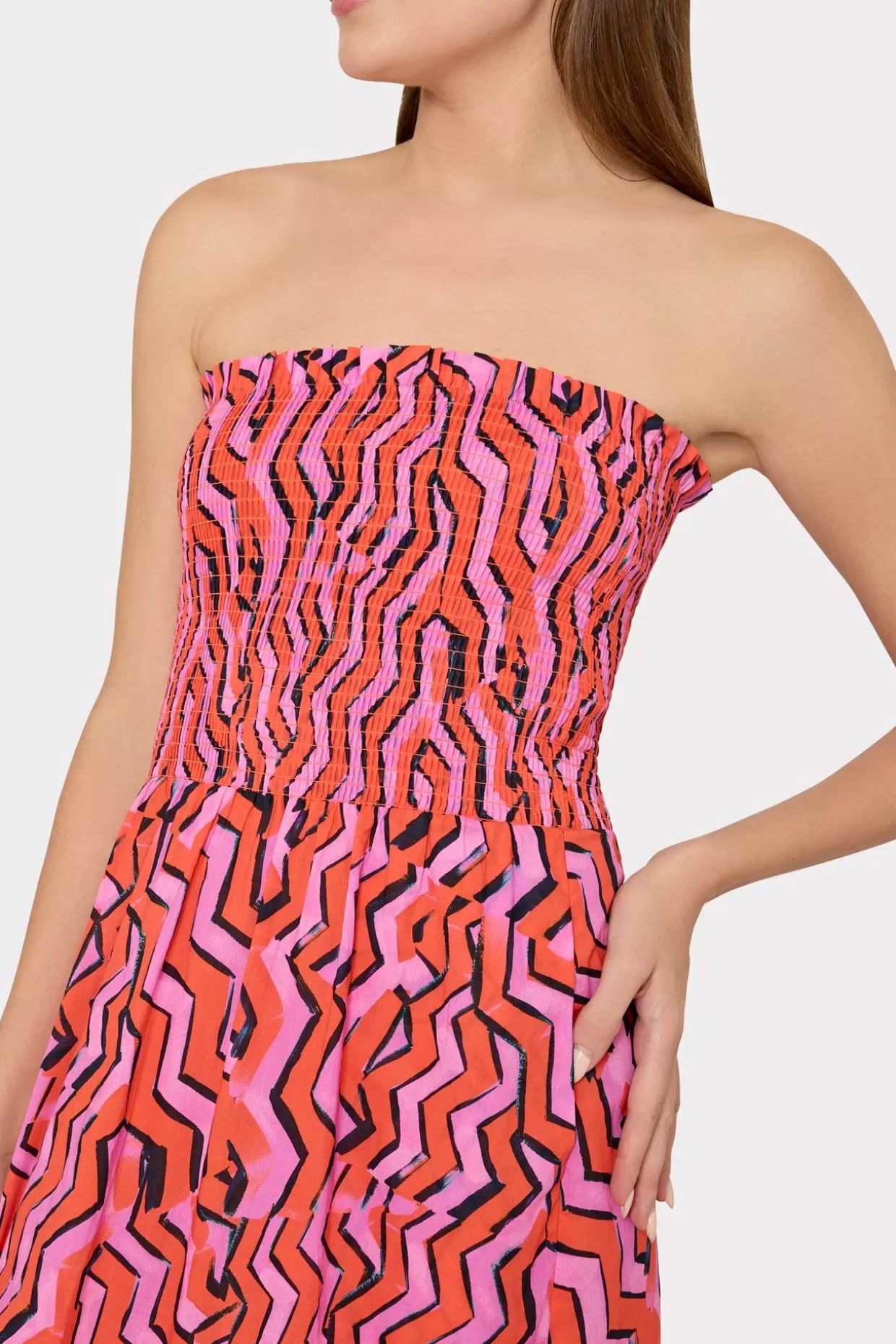 Cover-Ups-MILLY Viona Painted Chevron Cotton Voile Dress Coral Multi