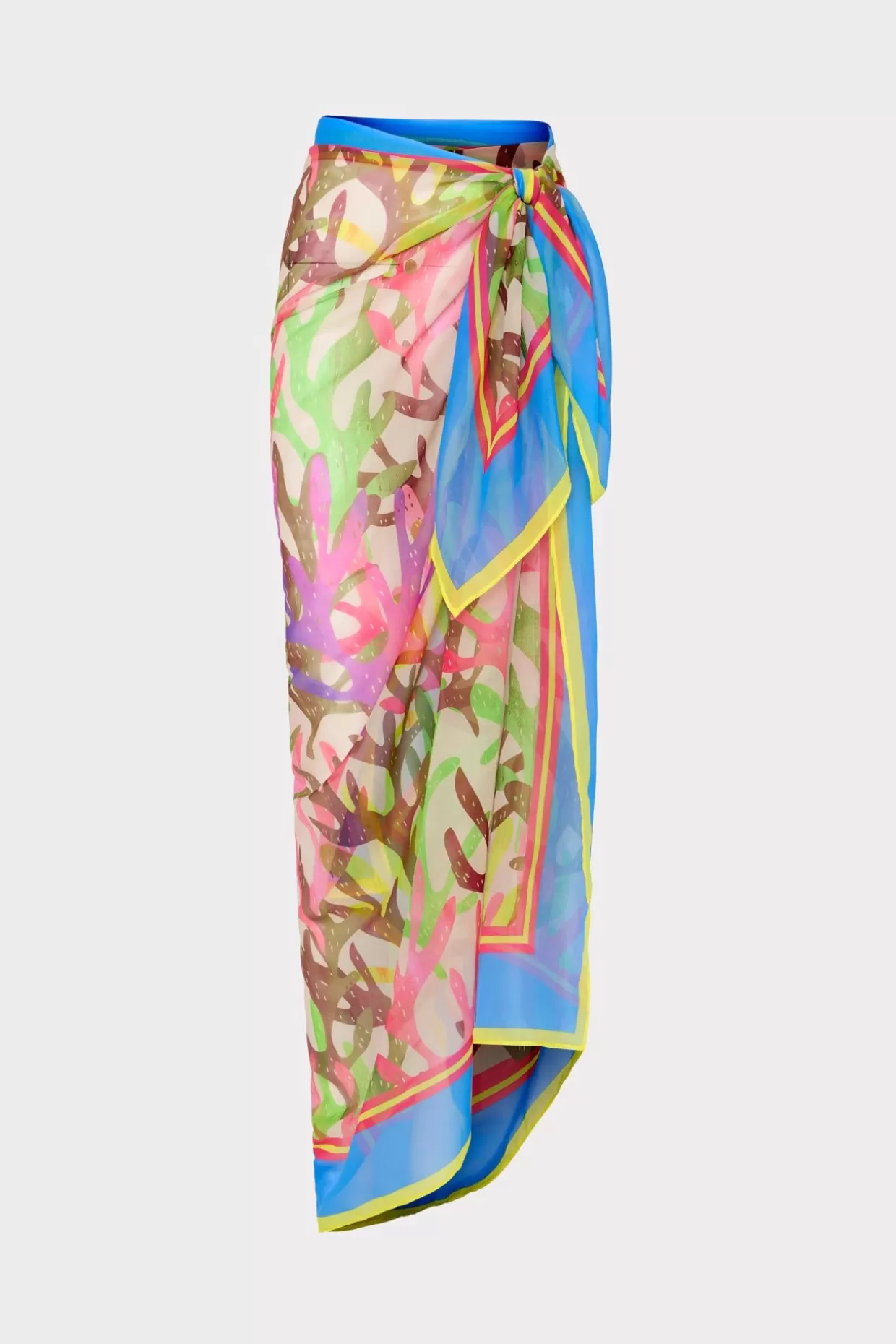 Cover-Ups-MILLY Watercolor Caribbean Coral Chiffon Sarong Green Multi