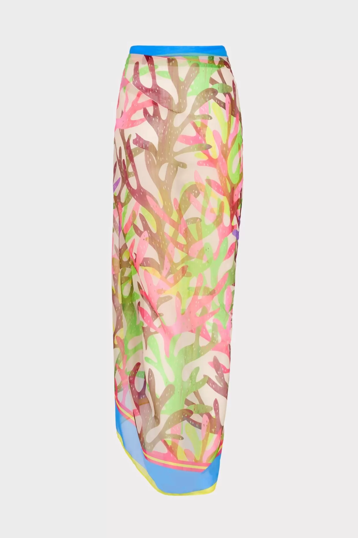 Cover-Ups-MILLY Watercolor Caribbean Coral Chiffon Sarong Green Multi