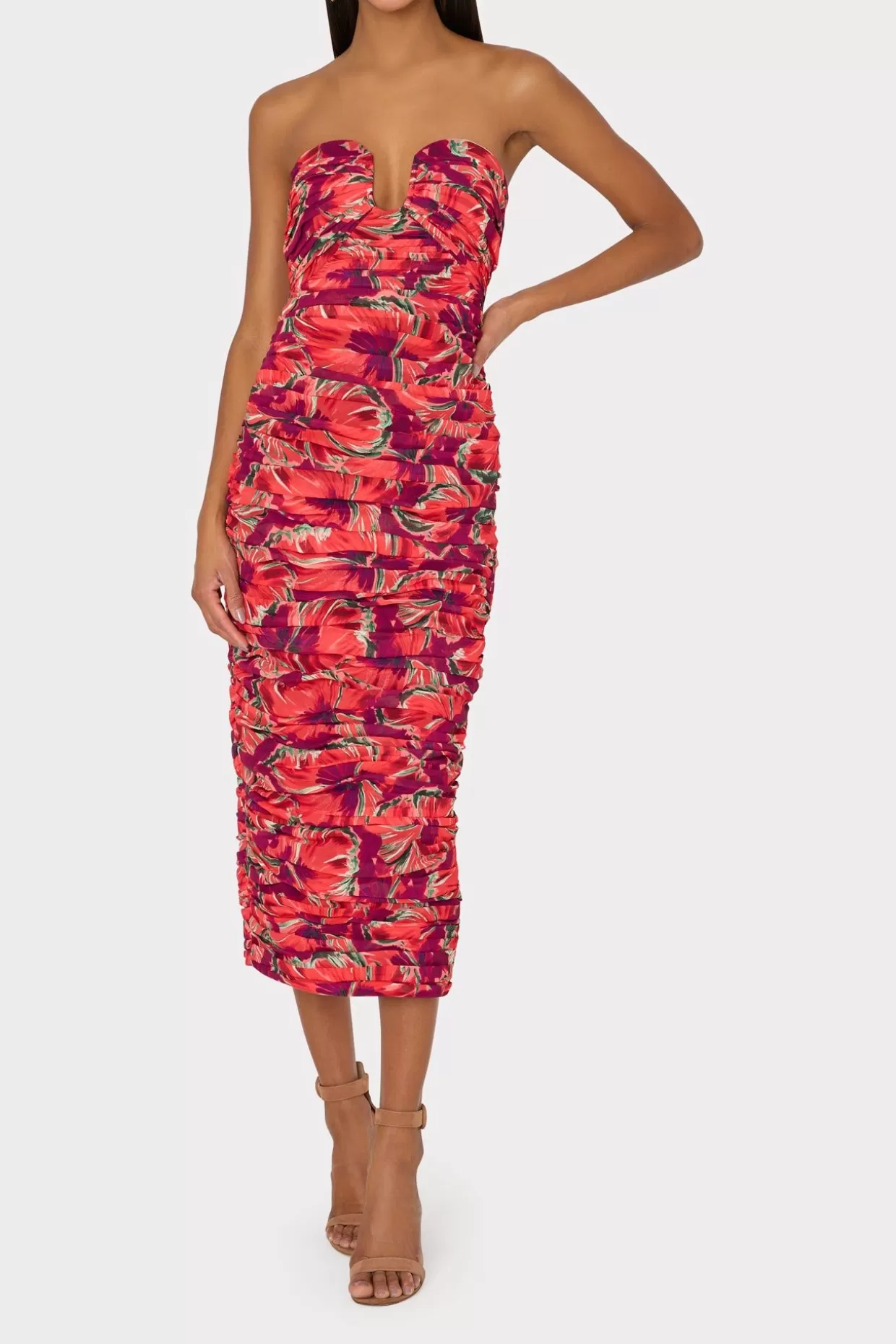 Evening Gowns-MILLY Windmill Floral Chiffon Dress Red Multi