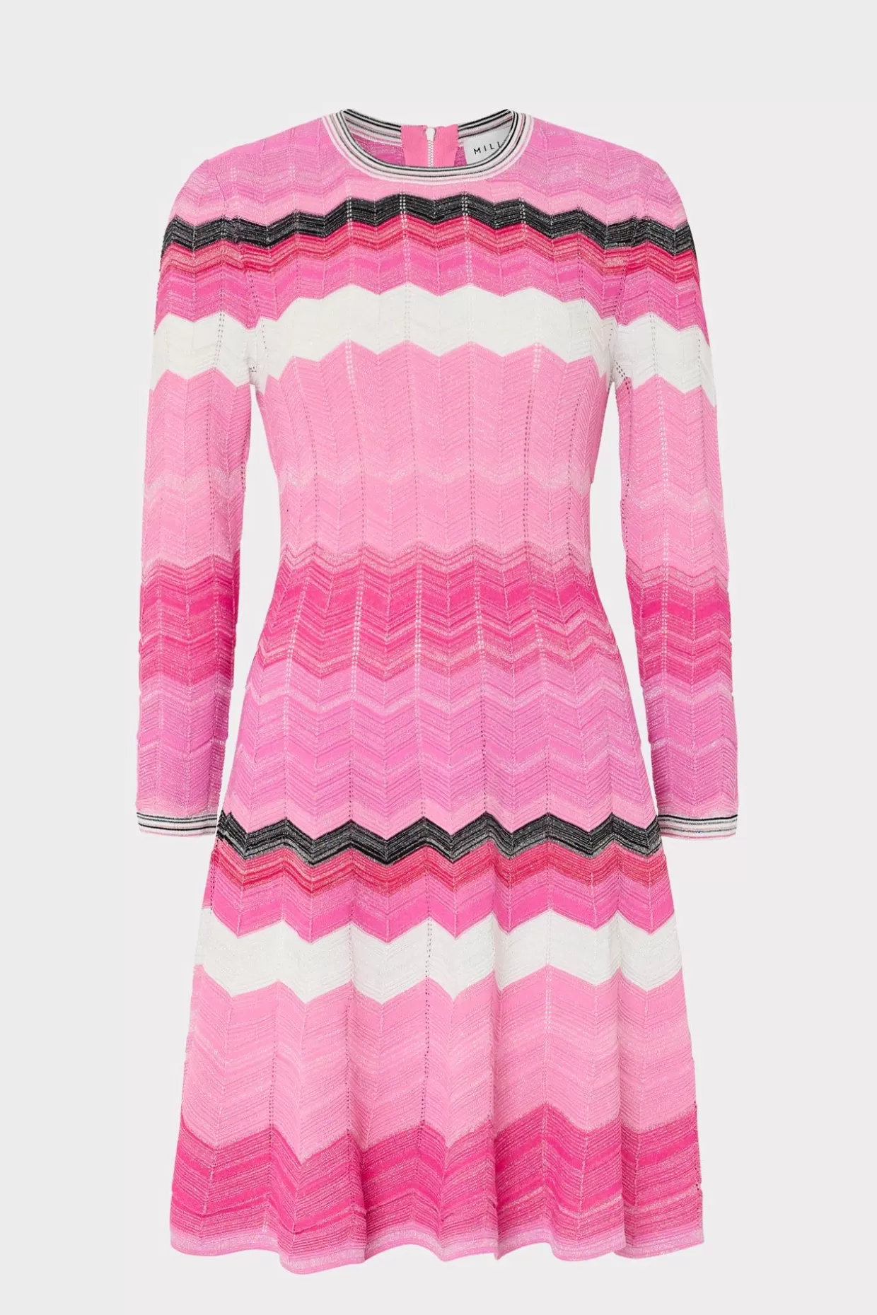 Knit Dresses-MILLY Zig Zag Long Sleeve Flare Dress Pink Multi